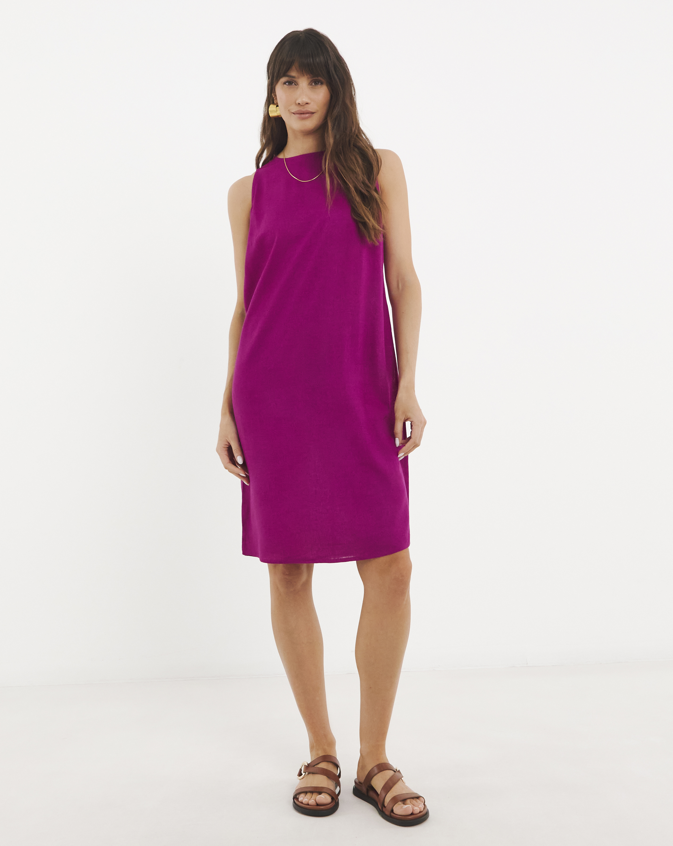 Linen Mix Sleeveless Shift Dress