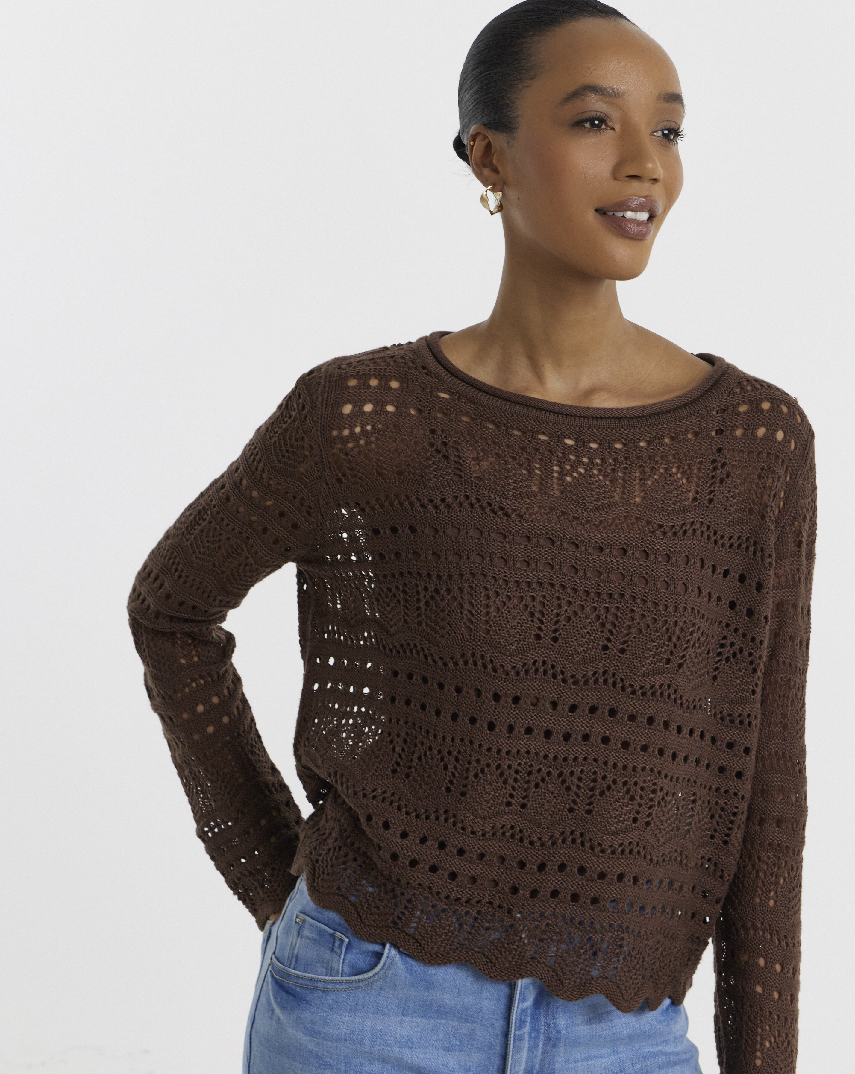JDY Sun Lay Boatneck Knitted Jumper Brown - JDY - SizeXXL