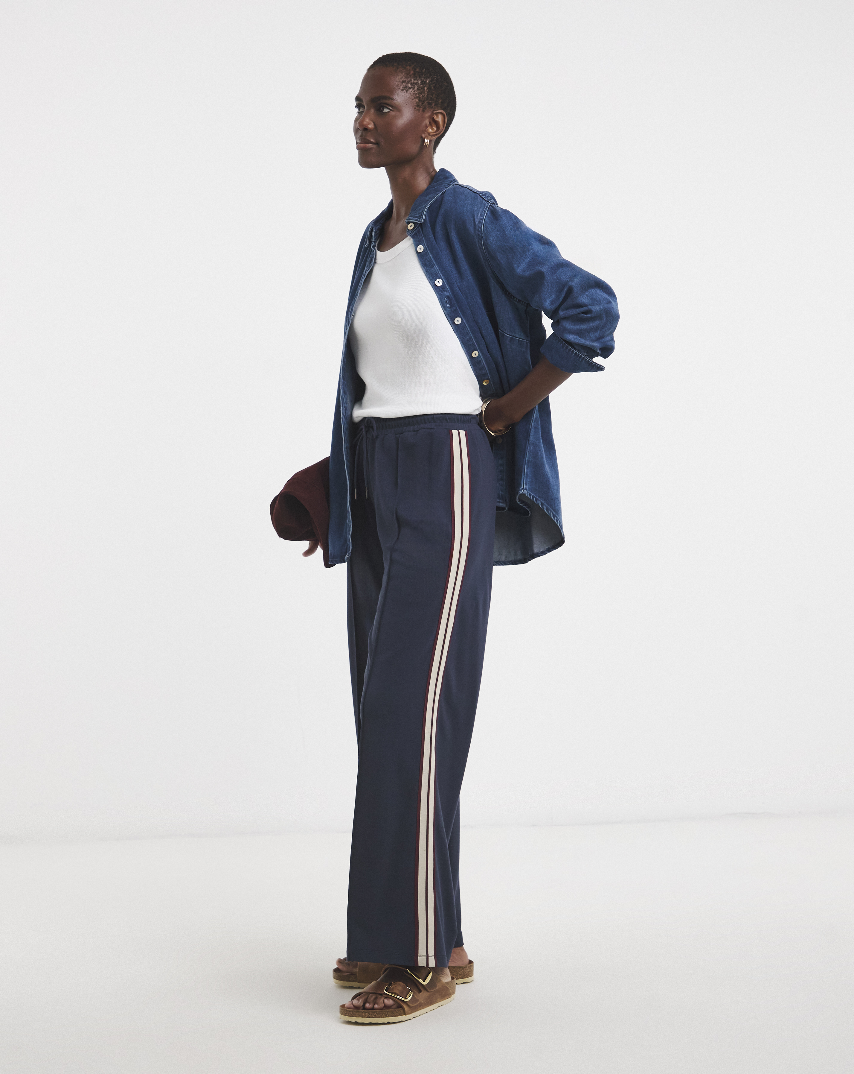 Ponte Side Stripe Wide Leg Trouser