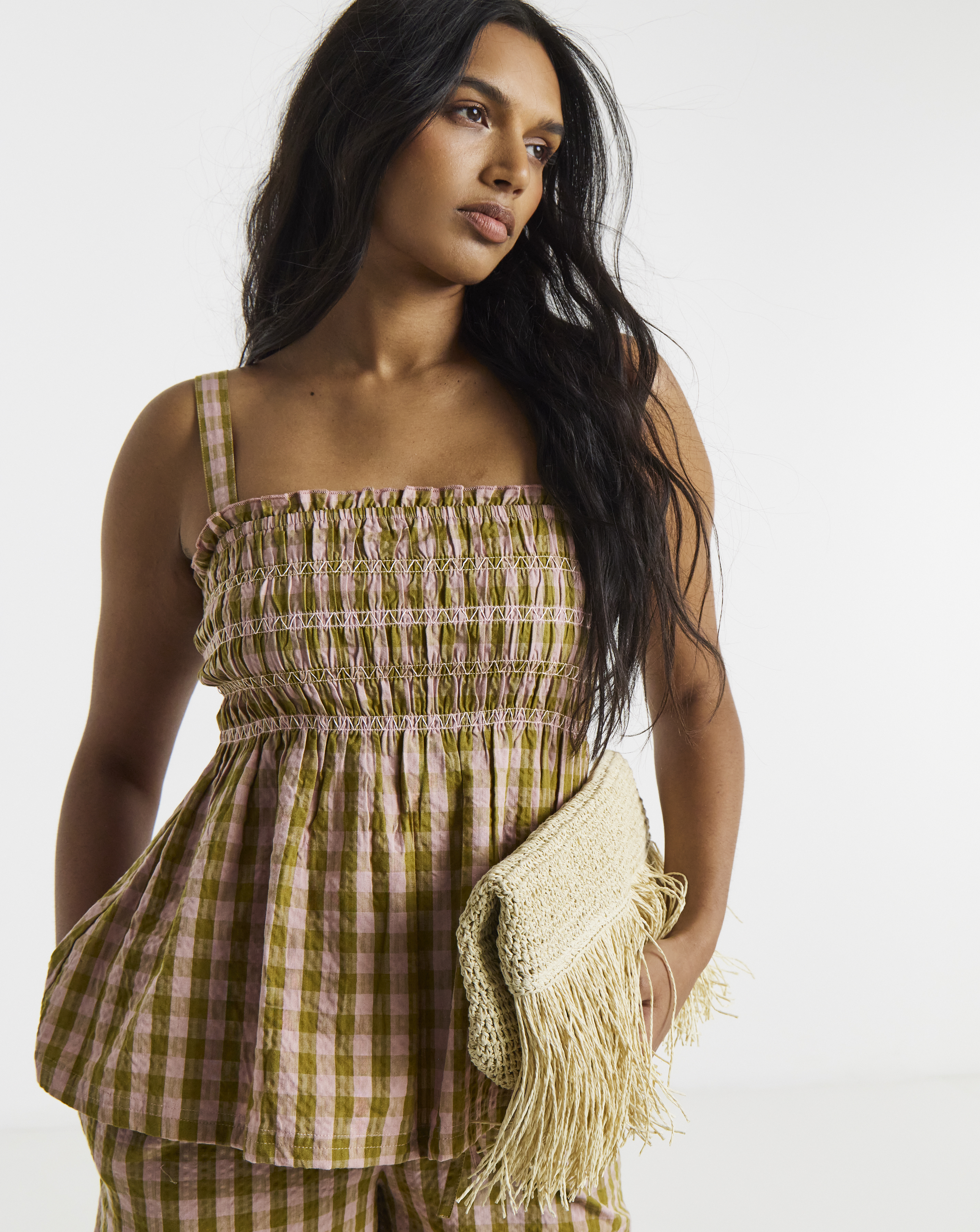 Gingham Shirred Detail Cami