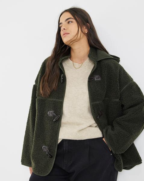 Moss Green Hooded PlushTeddy Duffel Coat