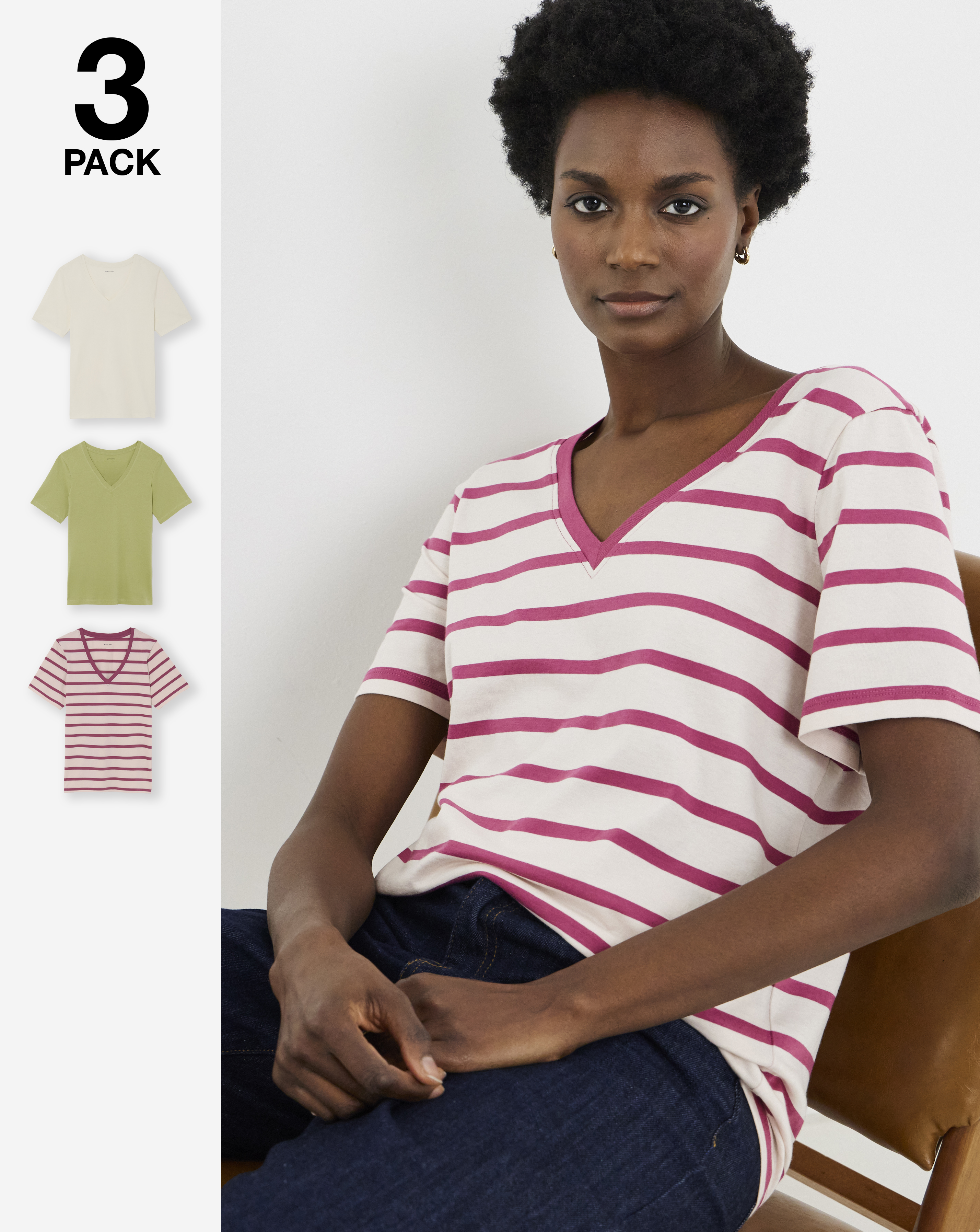 3 Pack V-Neck Short Sleeve T-Shirt