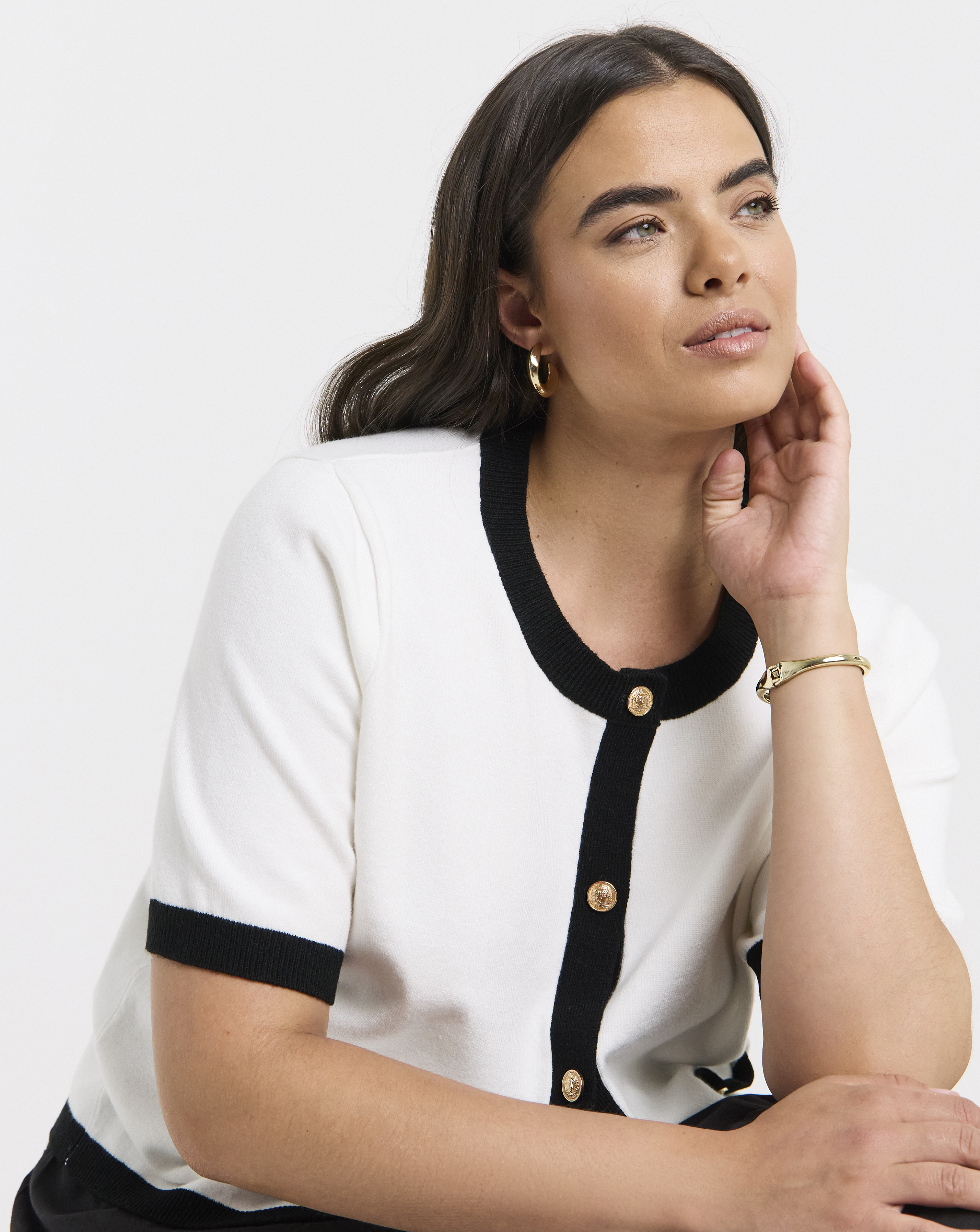 Contrast Short Sleeve Cardigan