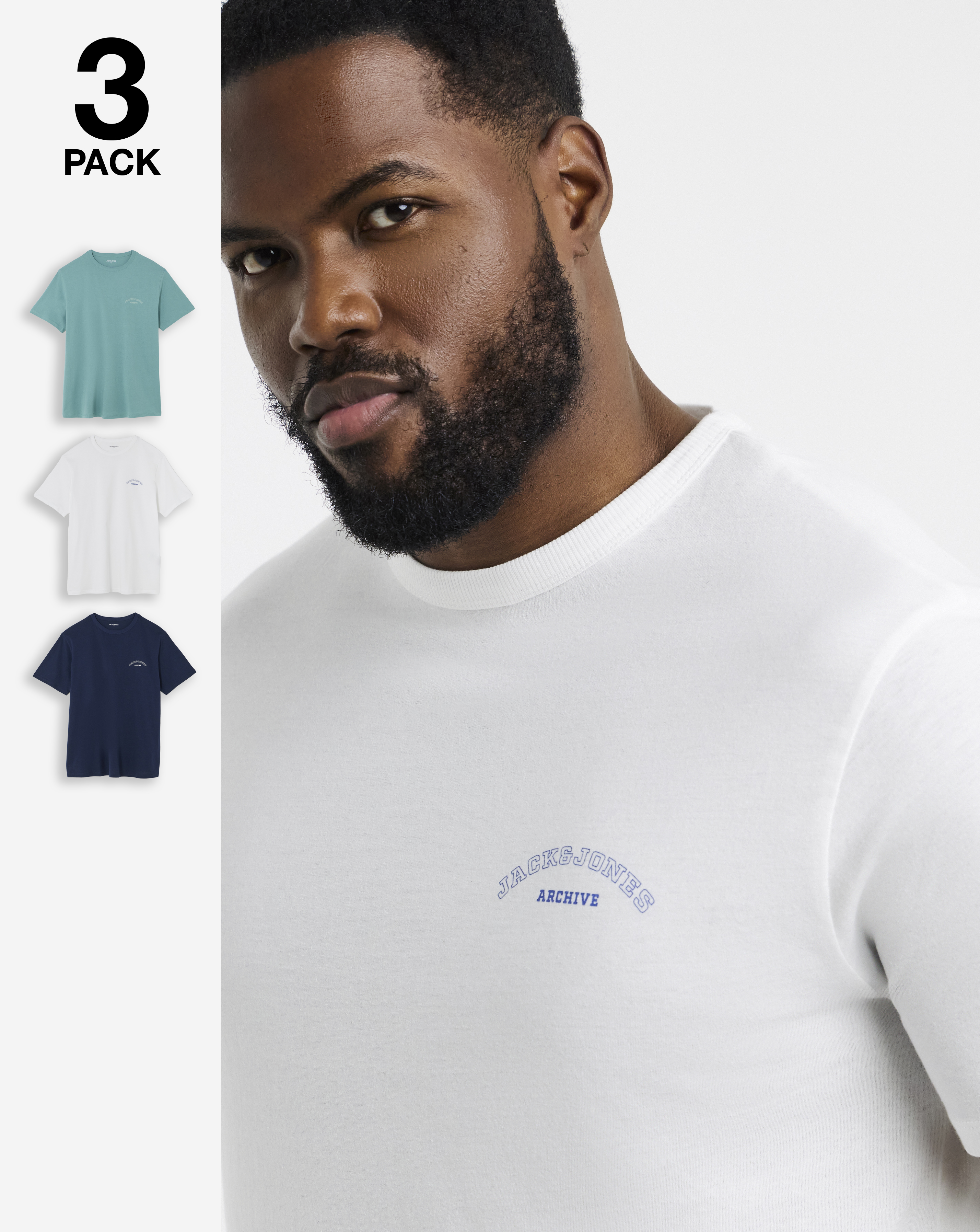 Jack & Jones Multi College Logo T-Shirt 3 Pack - 2XL(53)
