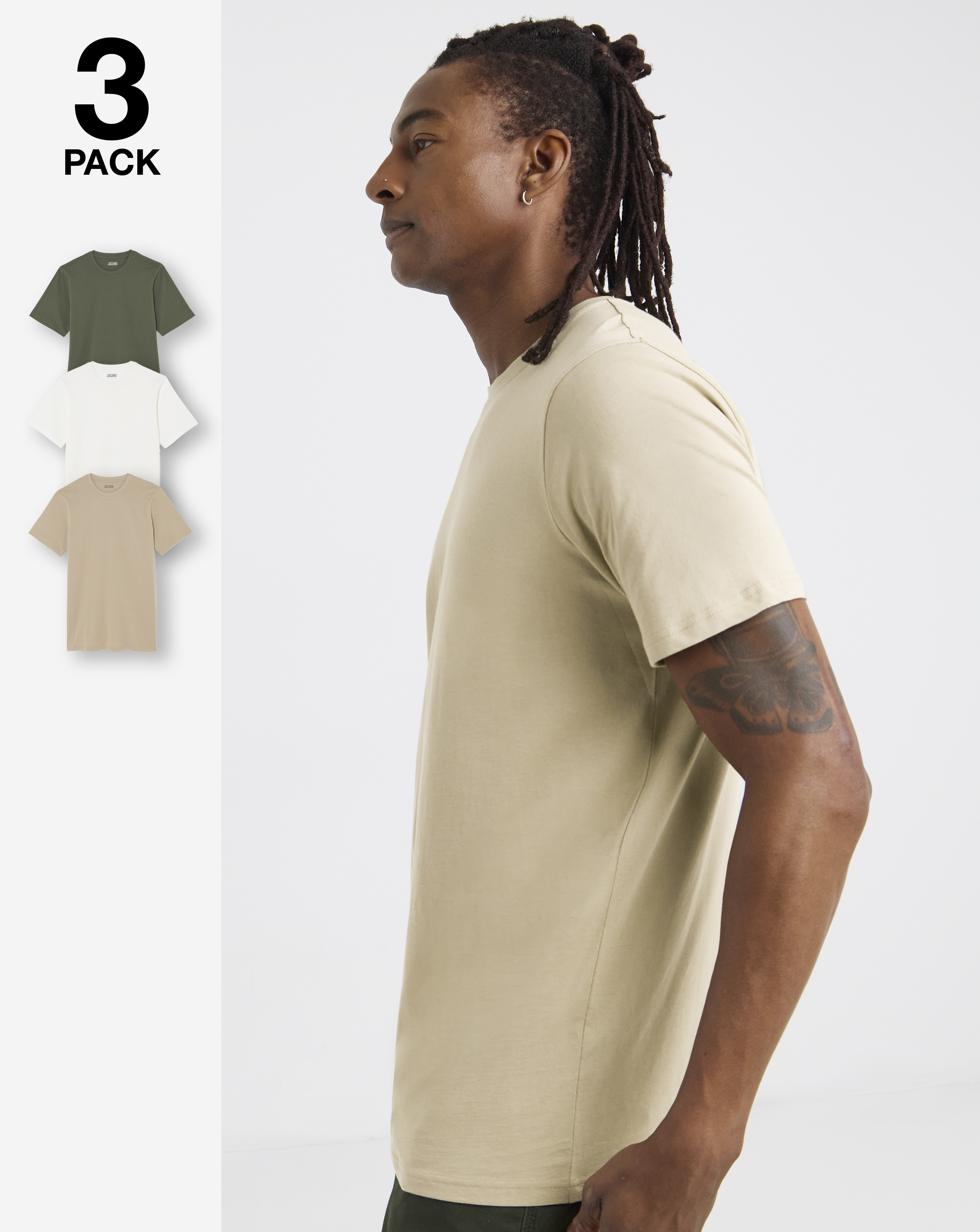3 Pack Crew Neck T-Shirts Long - Neutral