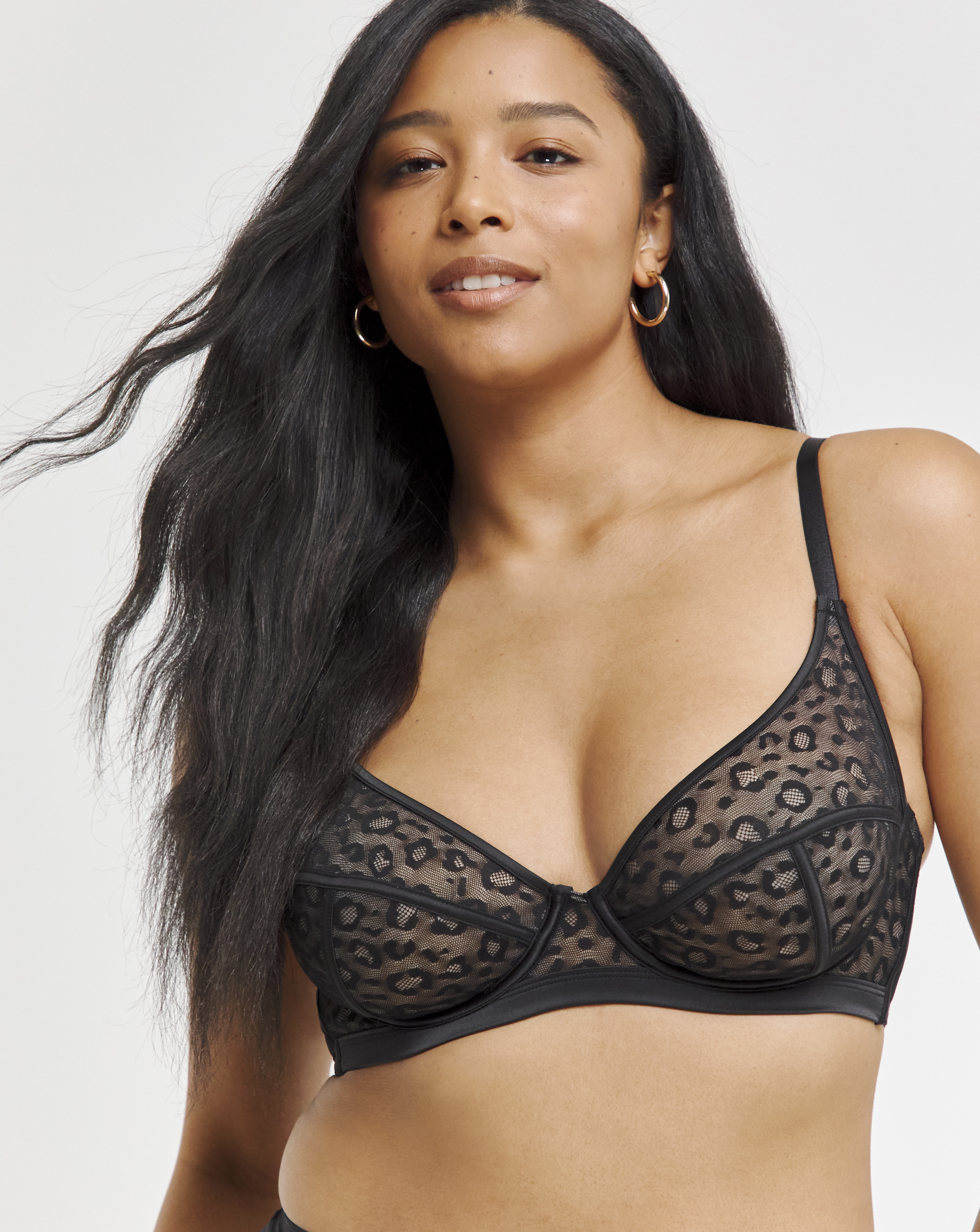 Figleaves Pimlico Underwired Plunge Bra In Black leopard | UK Size 30B Women's