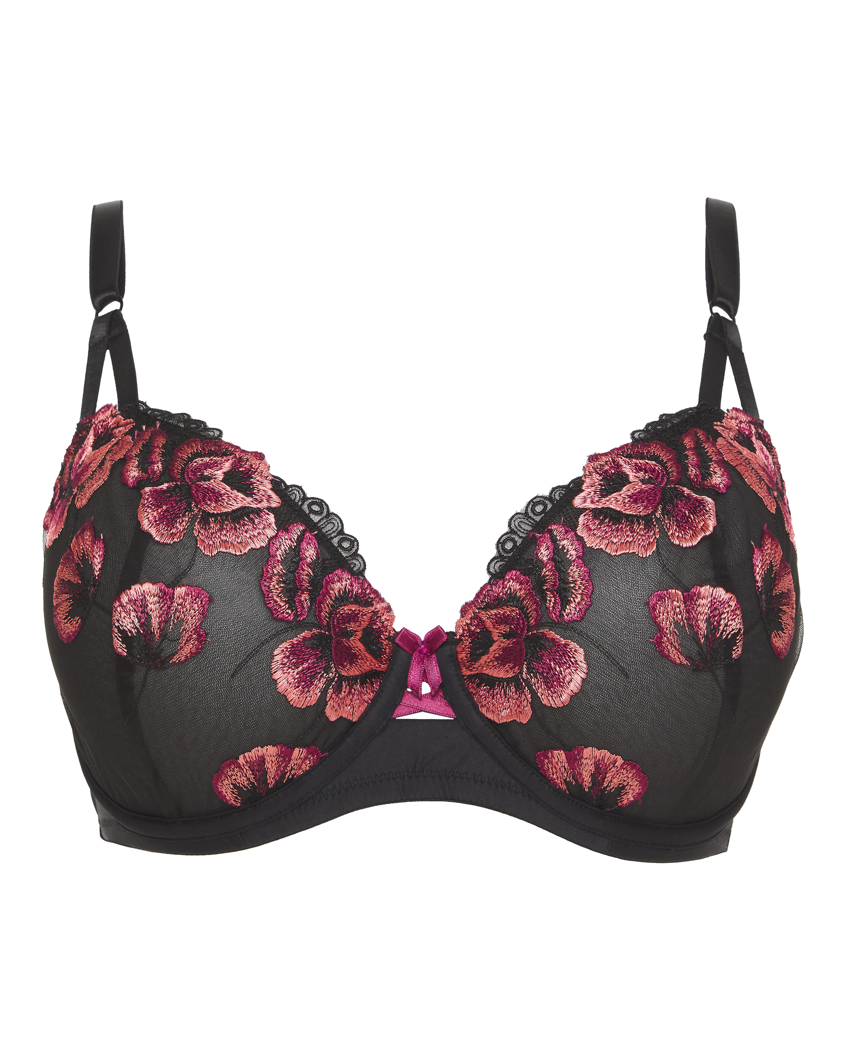 Joanna Hope Plus Size Joanna Hope Poppy Embroidery Balcony Bra In Black/red | UK Size 40B Women's