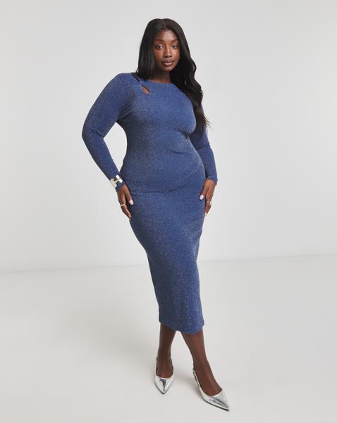 Cut Out Glitter Rib Midi Column Dress