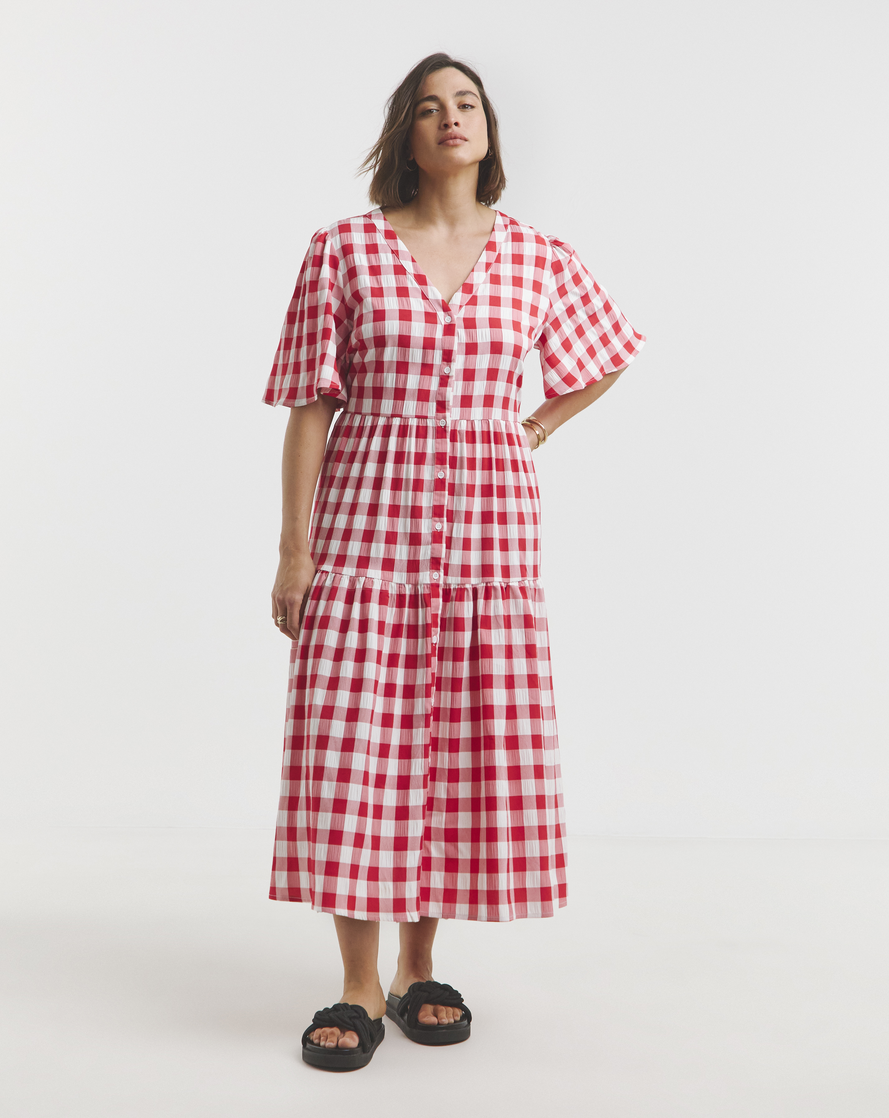Simply Be - Women's Red/White Gingham Midi Dress - Size 10 - Red/white - 56% Cotton 43% Polyester 1% Elastane