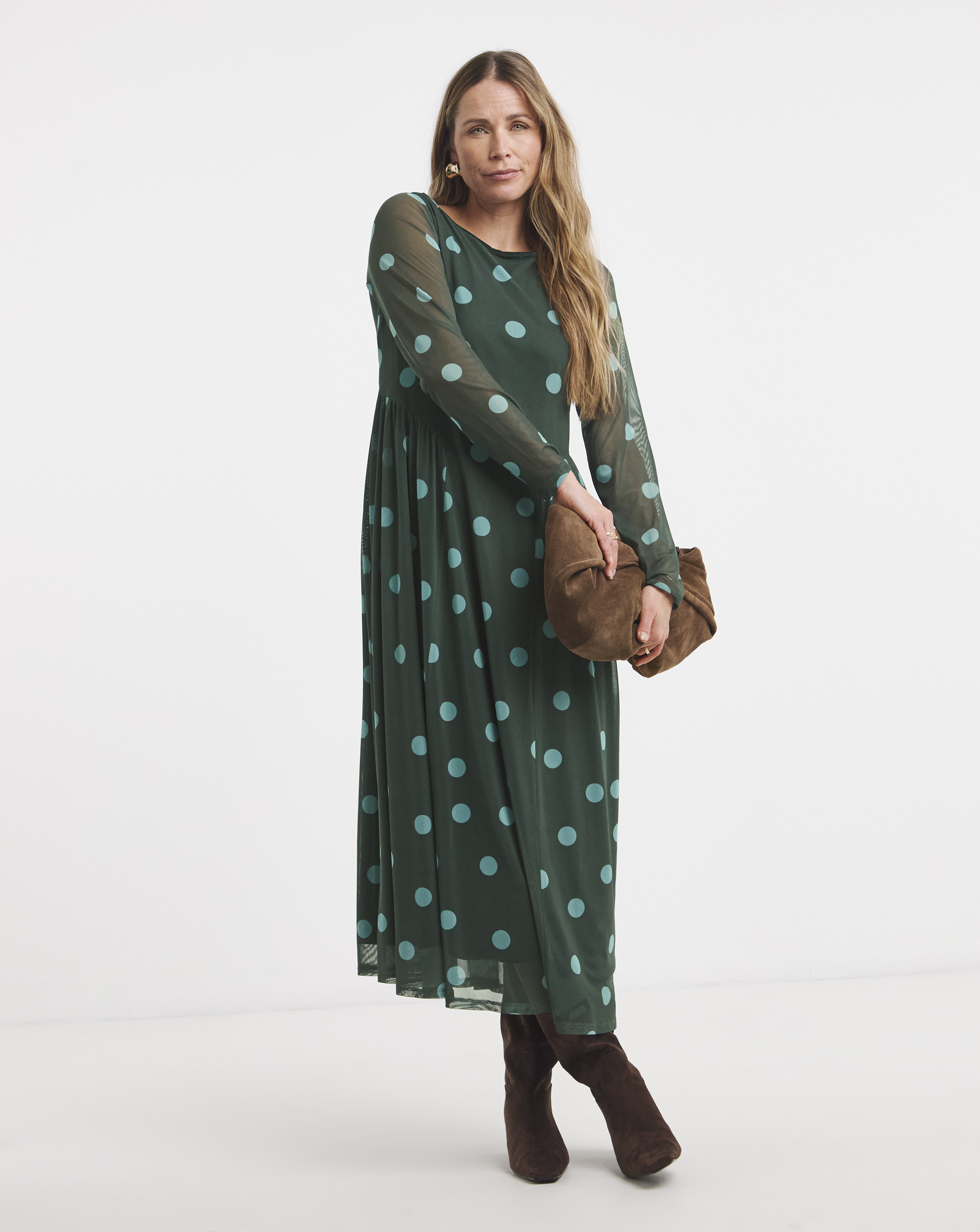 Mesh Dropped Waist Seam Maxi Dress