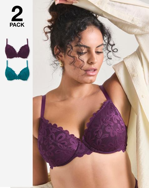 2 Pack Daisy Lace Plunge Wired Bras