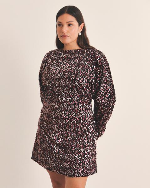Burgundy Velour Sequin Mini Dress