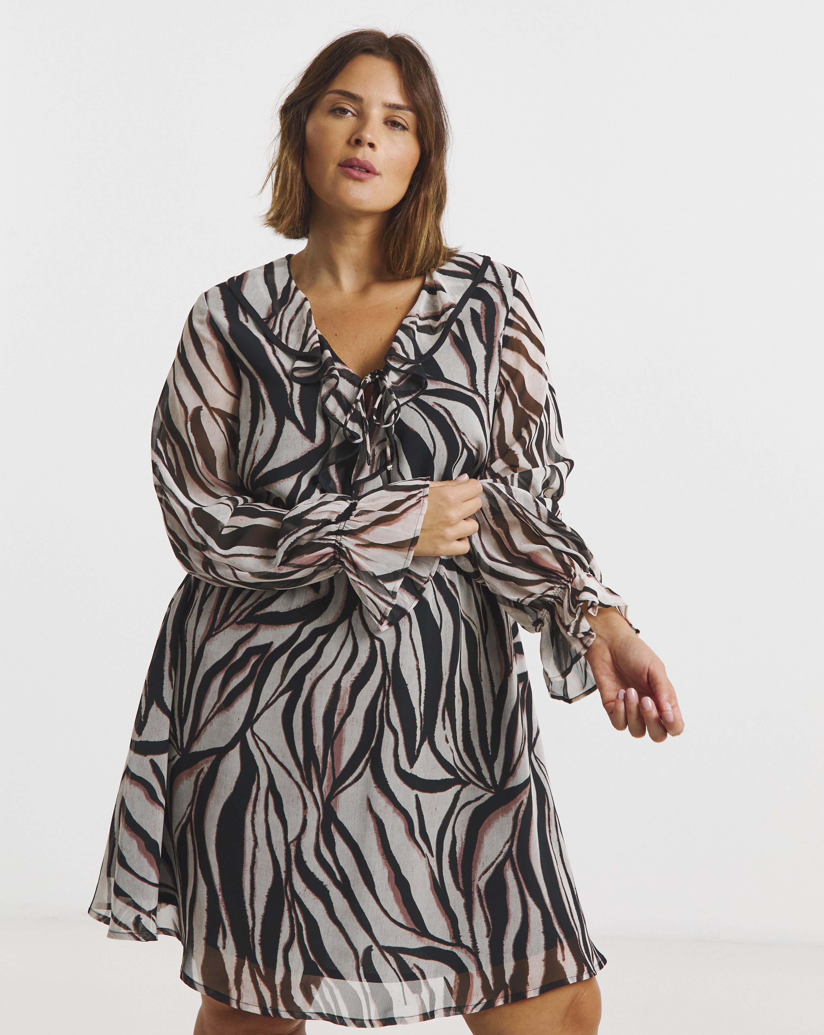 Zebra Print Georgette Frill Skater Dress