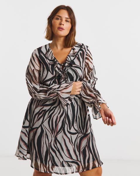 Zebra Print Georgette Frill Skater Dress