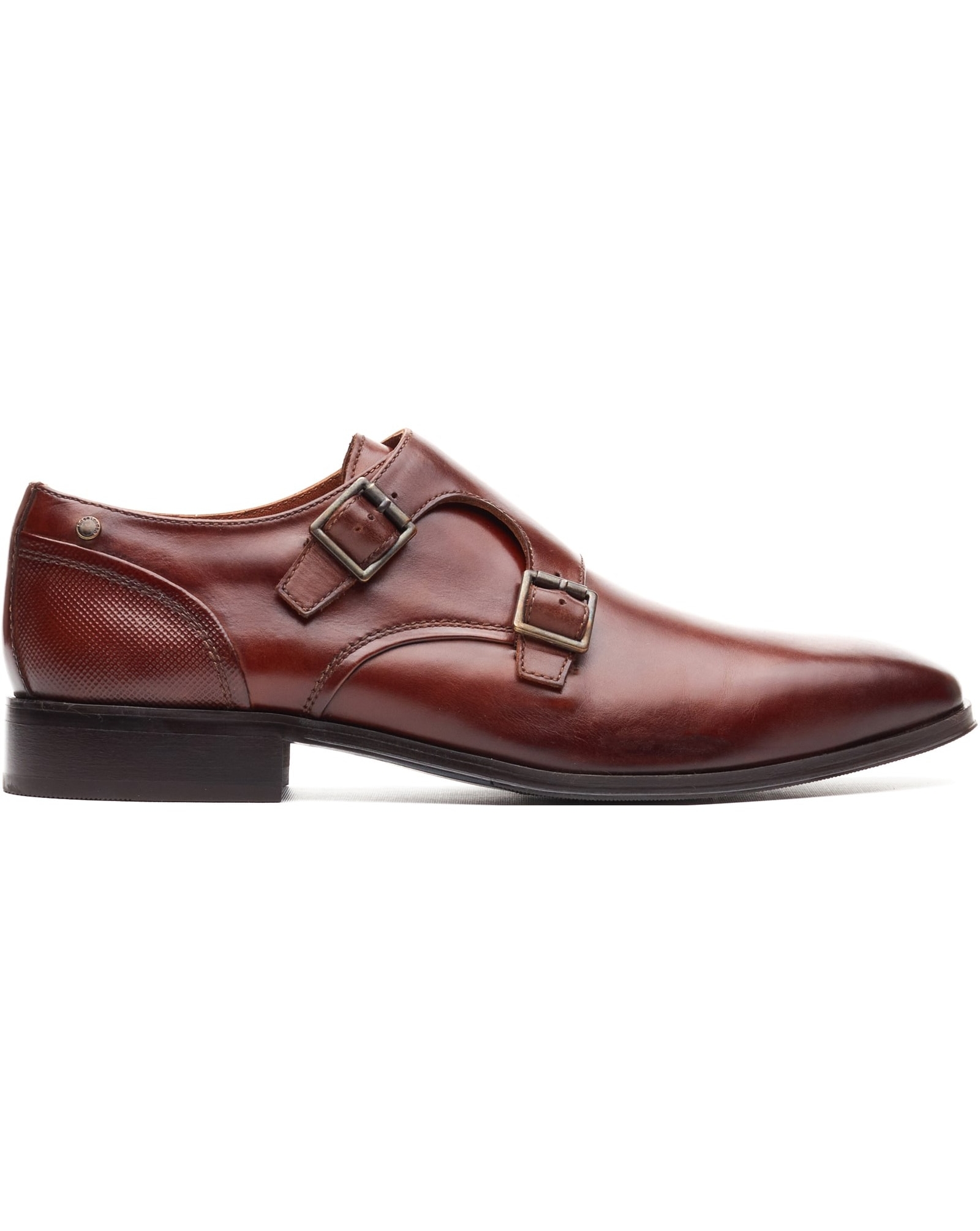 Base London Men's Leather Monk Strap Shoes - Size 6 - Burnt Tan