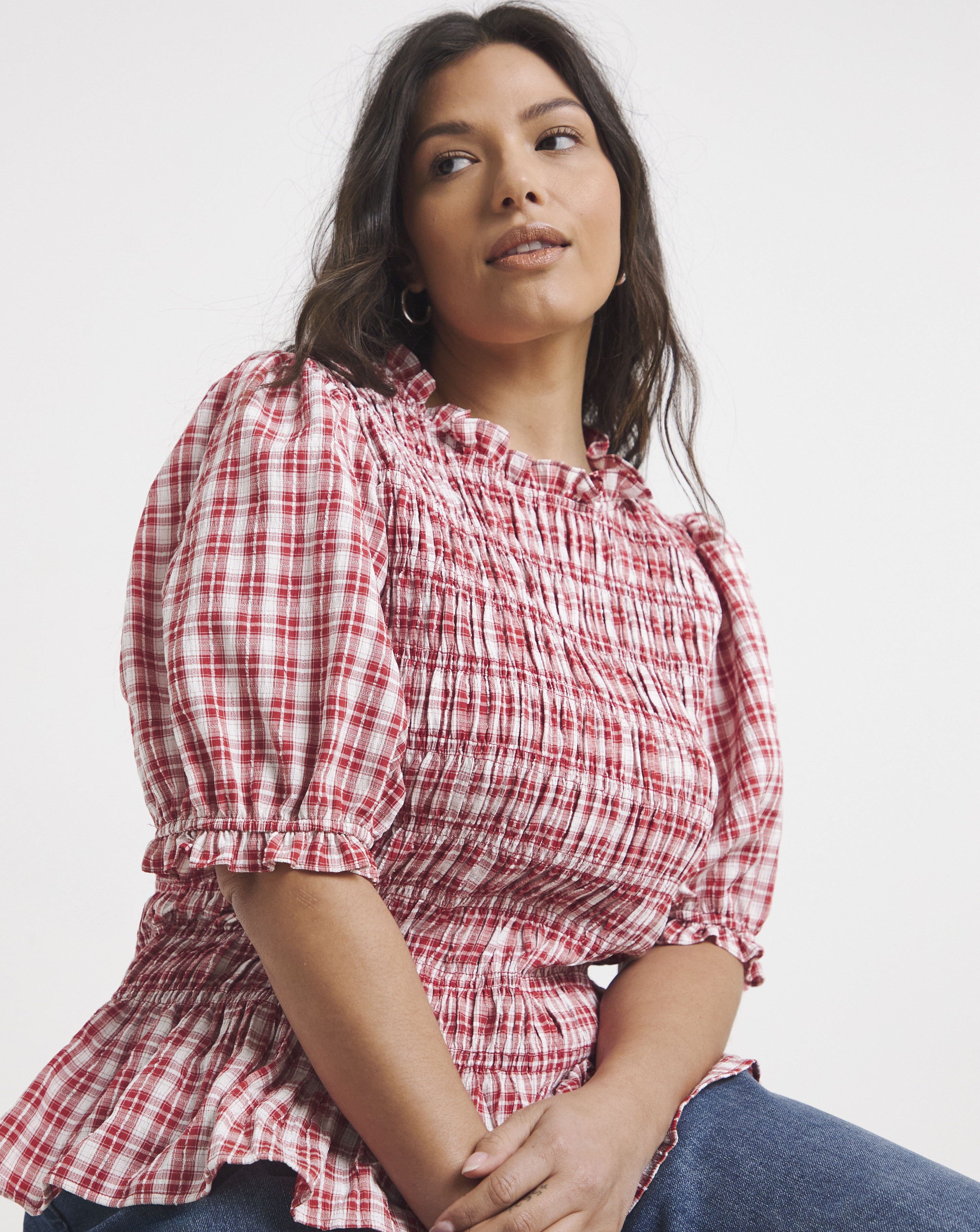 Red Check Peplum Blouse
