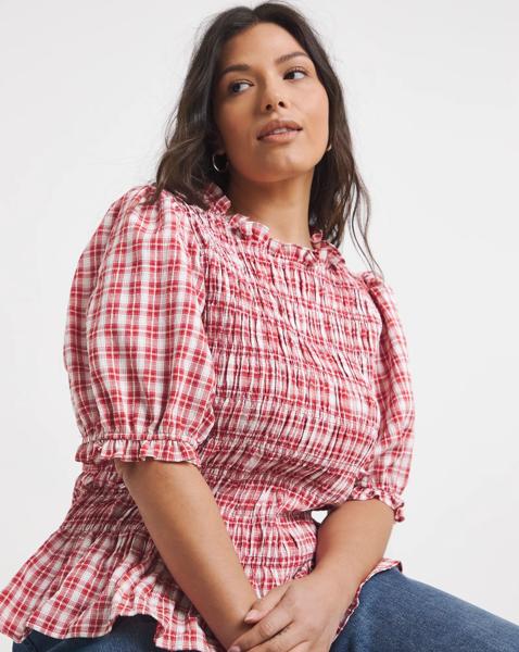 Red Check Peplum Blouse