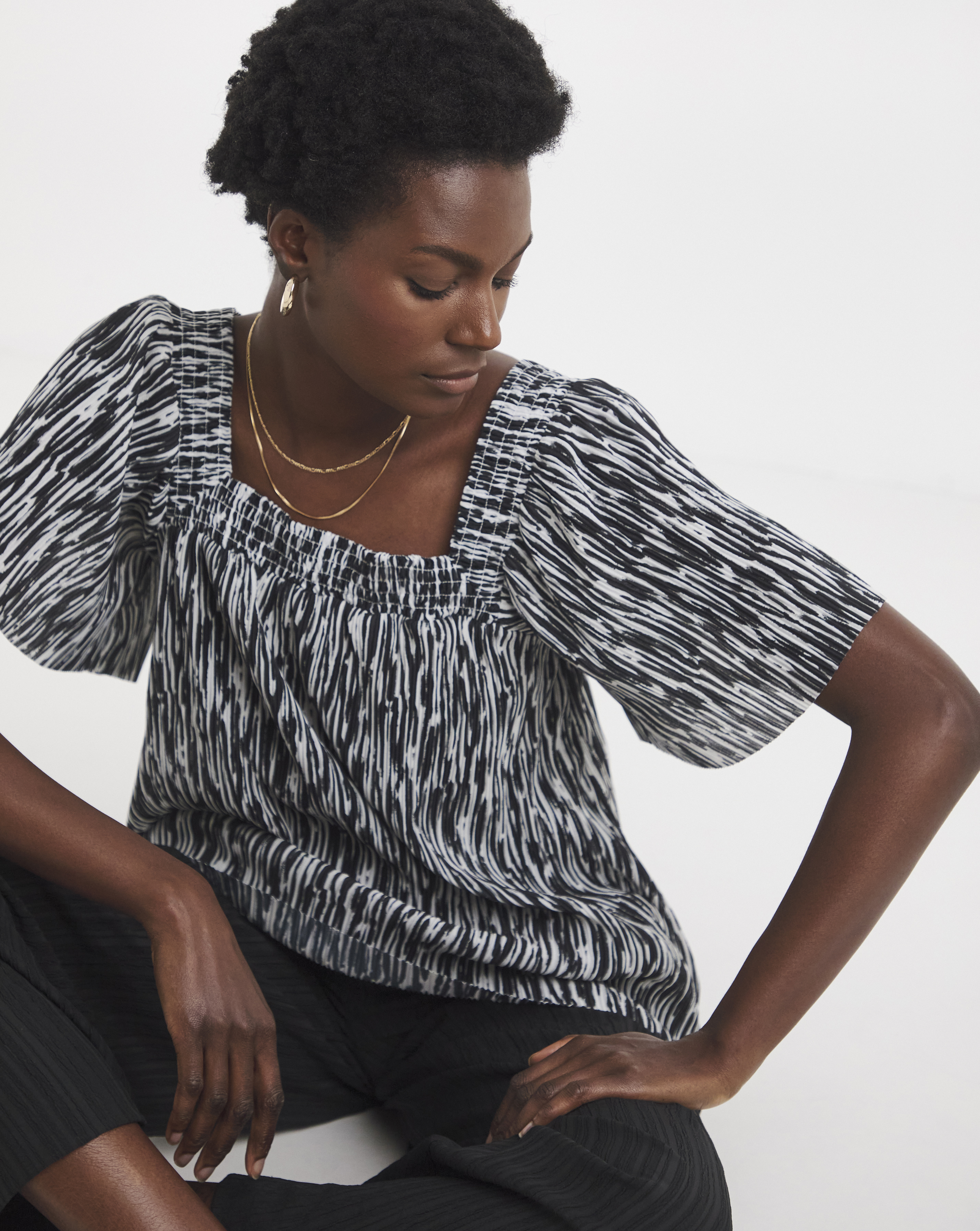 Printed Plisse Top