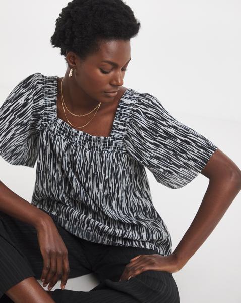 Printed Plisse Top