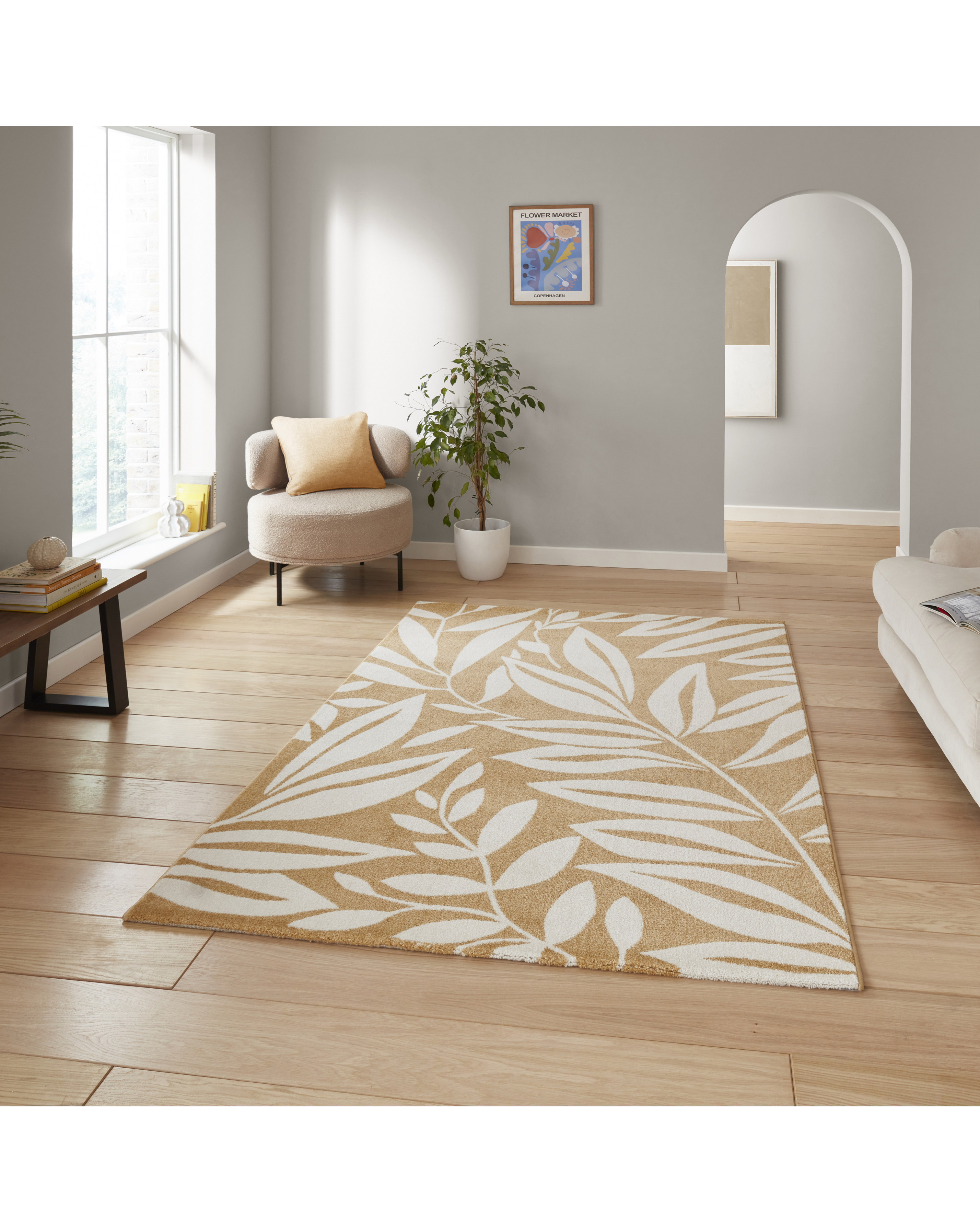 Catherine Lansfield Ochre Sorral Leaves Rug