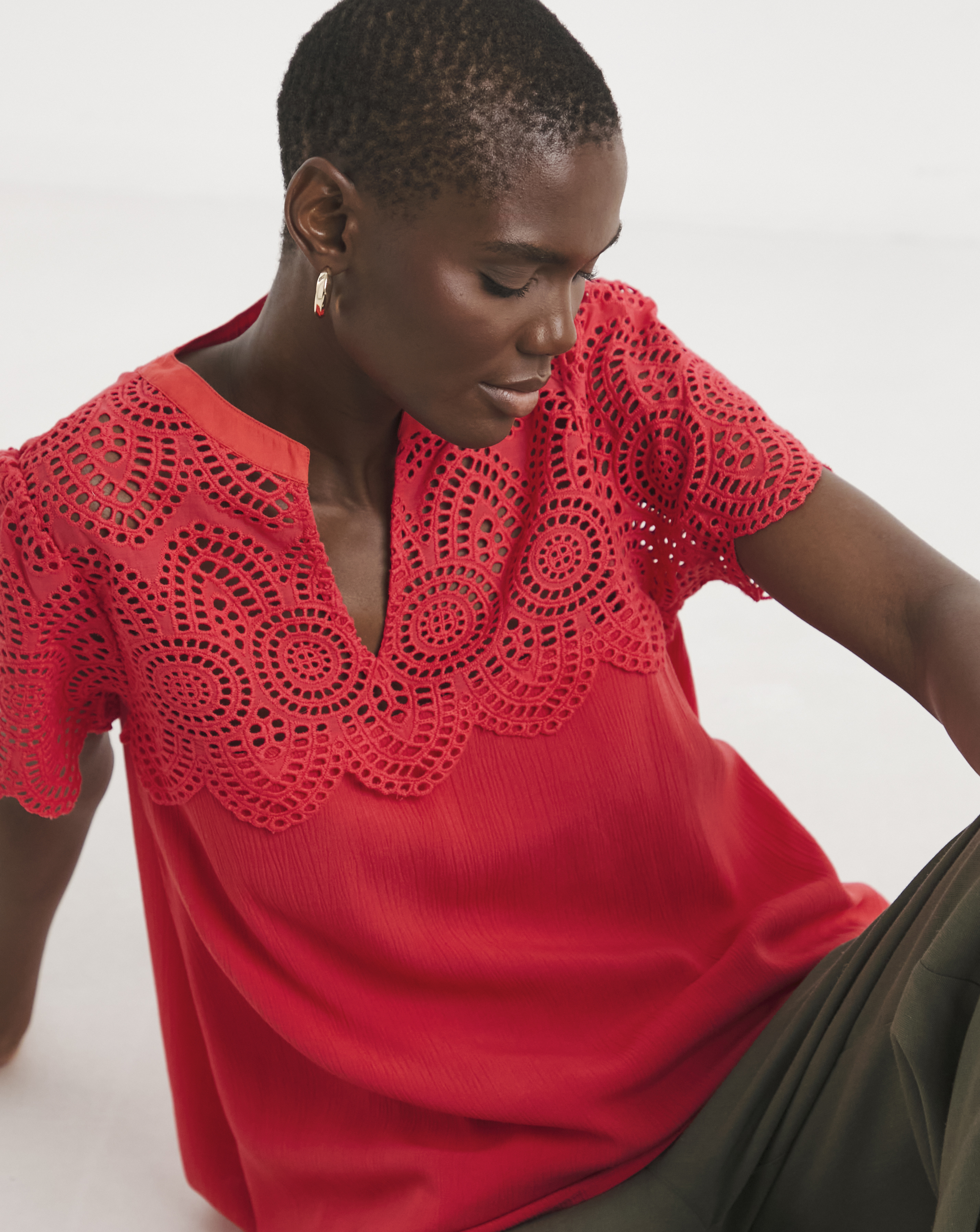 Crinkle Crochet Trim Top