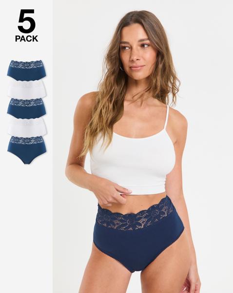 5 Pack Navy Lace Top Full Fit Briefs