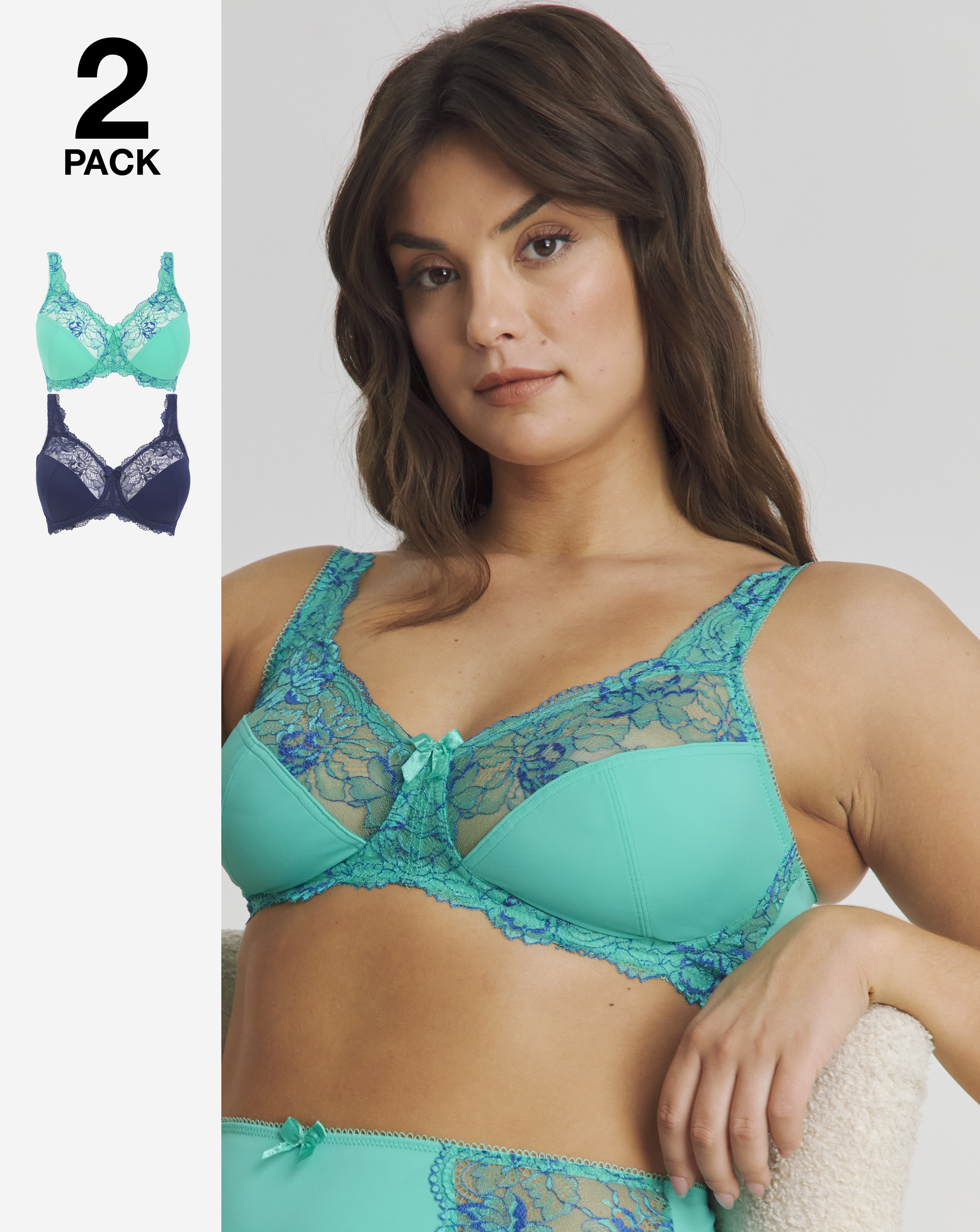 2 Pack Ella Lace Non Wired Full Cup Bras
