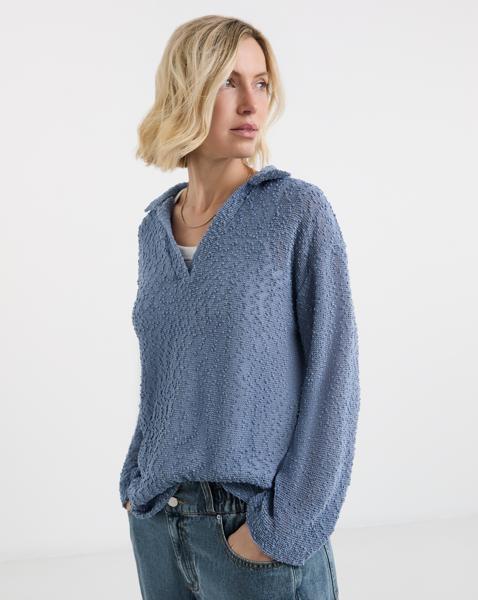 Boucle V-Neck Long Sleeve Top