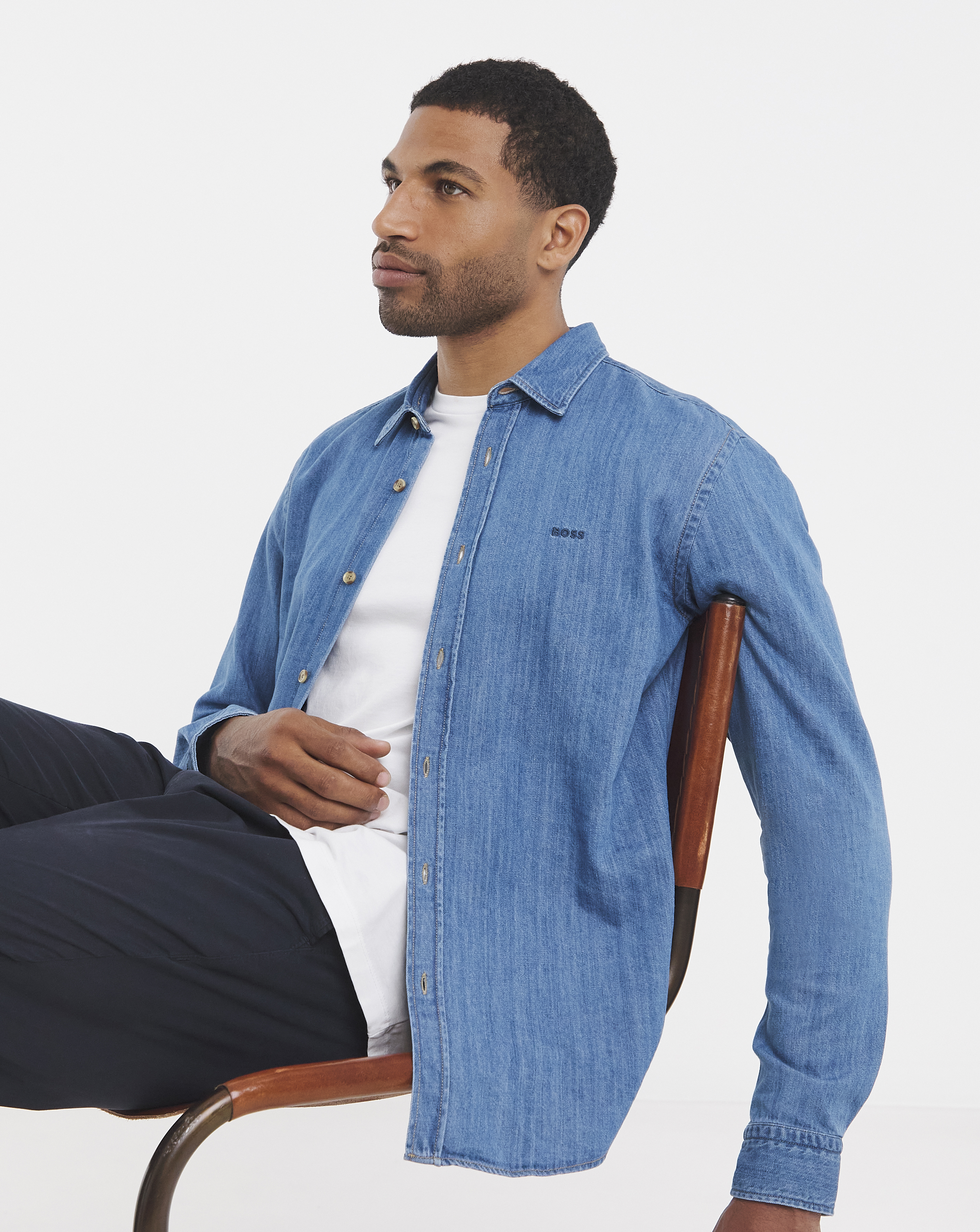 BOSS Long Sleeve Logo Denim Shirt