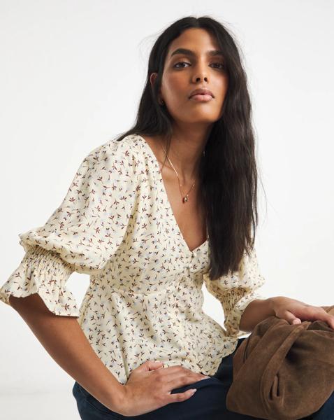 Simply Be Shirred Sleeve Tea Blouse