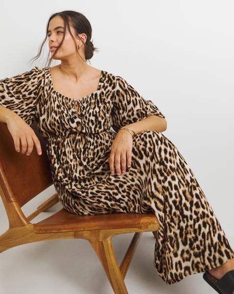 Leopard Crinkle Goddess Dress