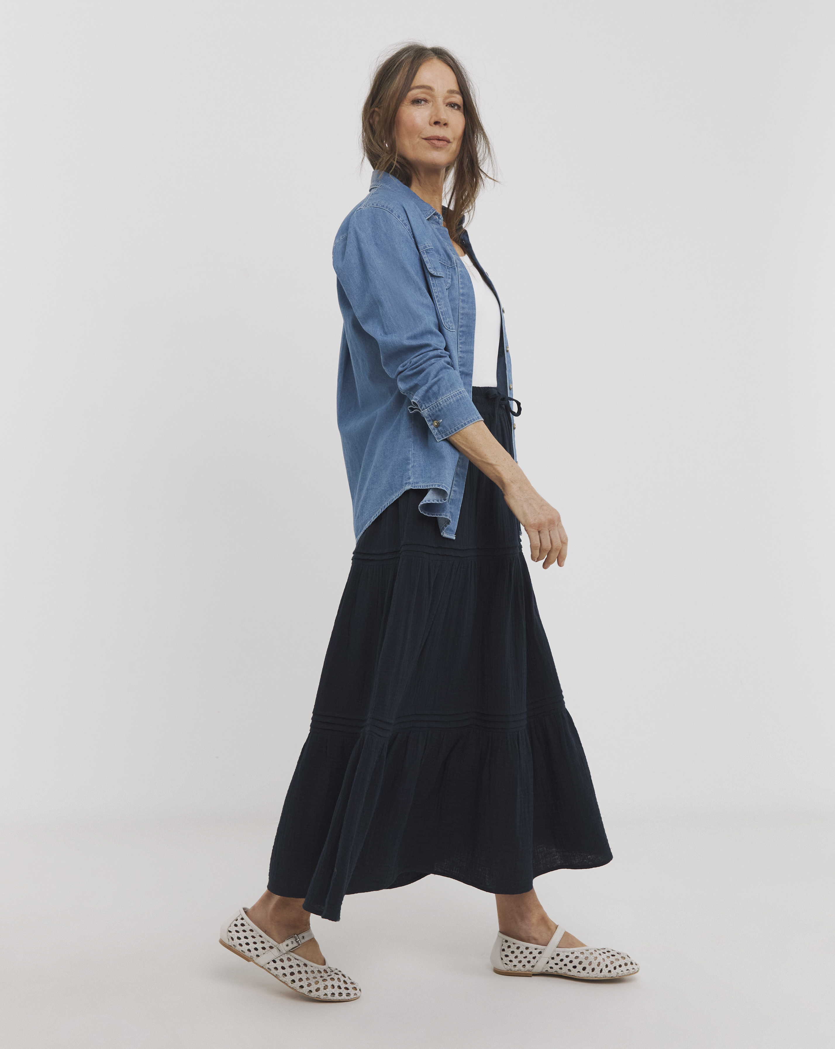 Pure Cotton Tiered Midi Skirt