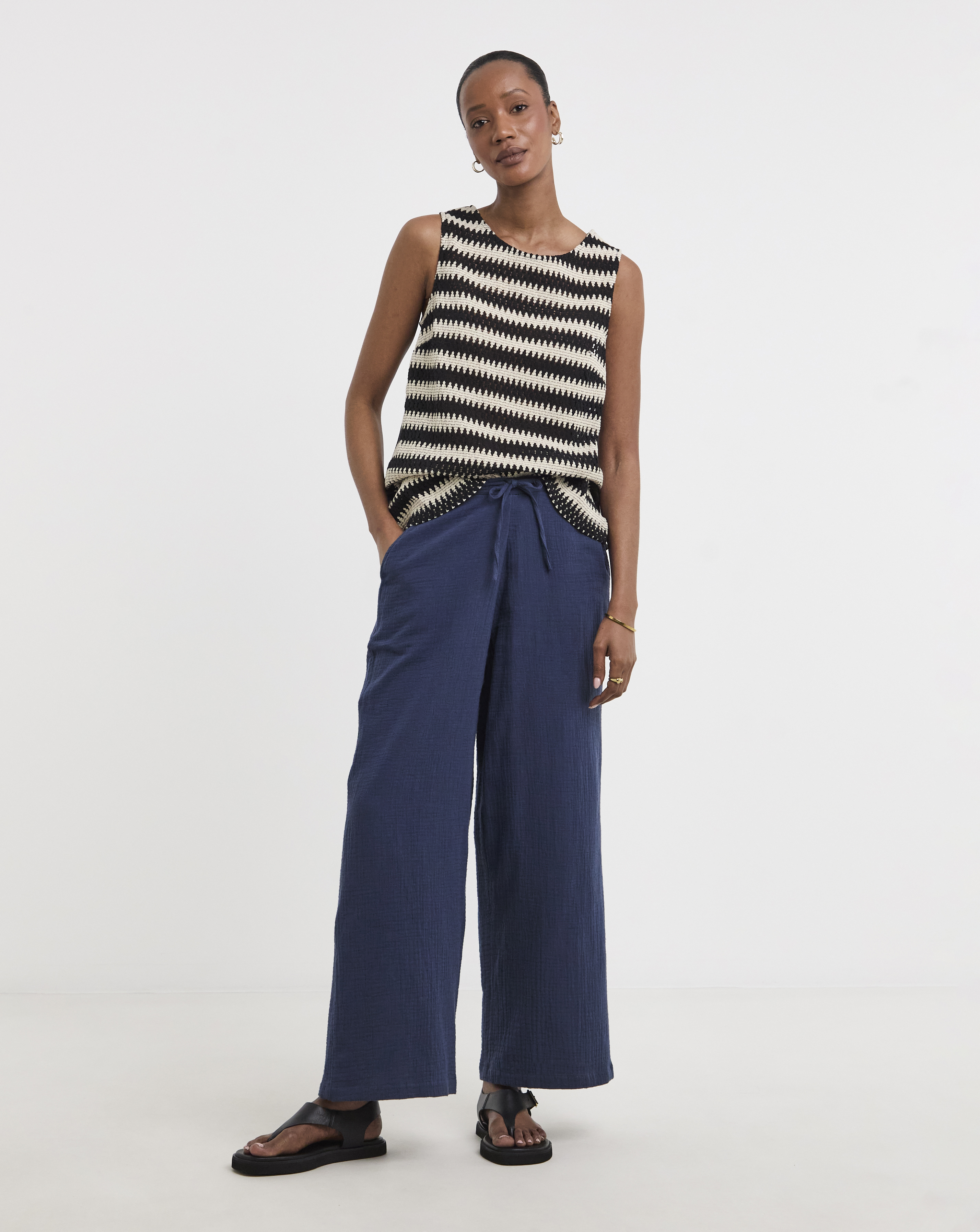Pure Cotton Wide Leg Trousers