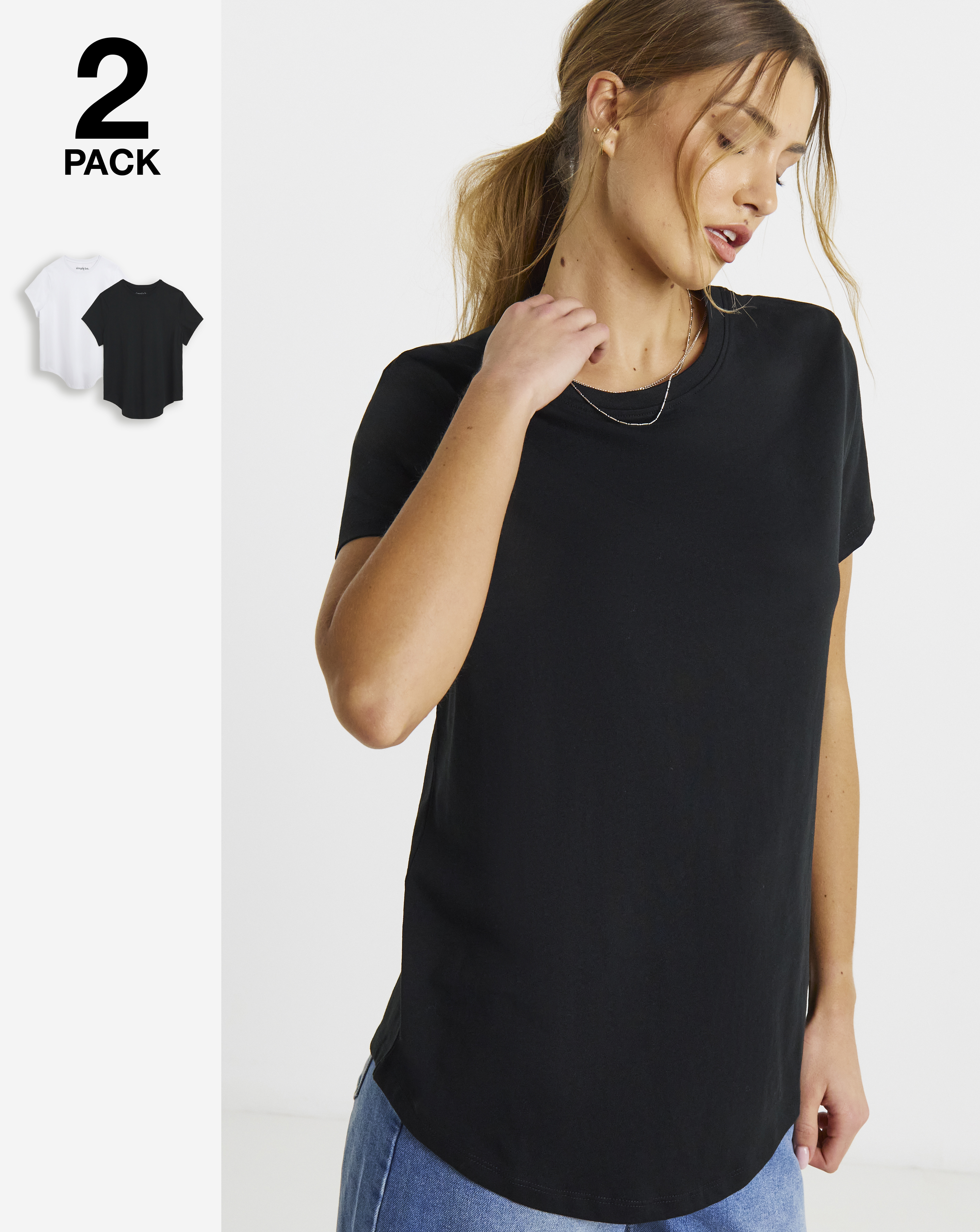 2 Pack Curved Hem Longline T-Shirt