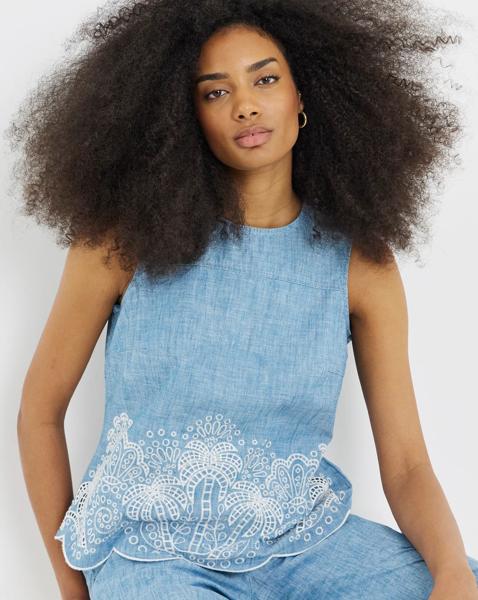 Light Wash Chambray Palm Broderie Top