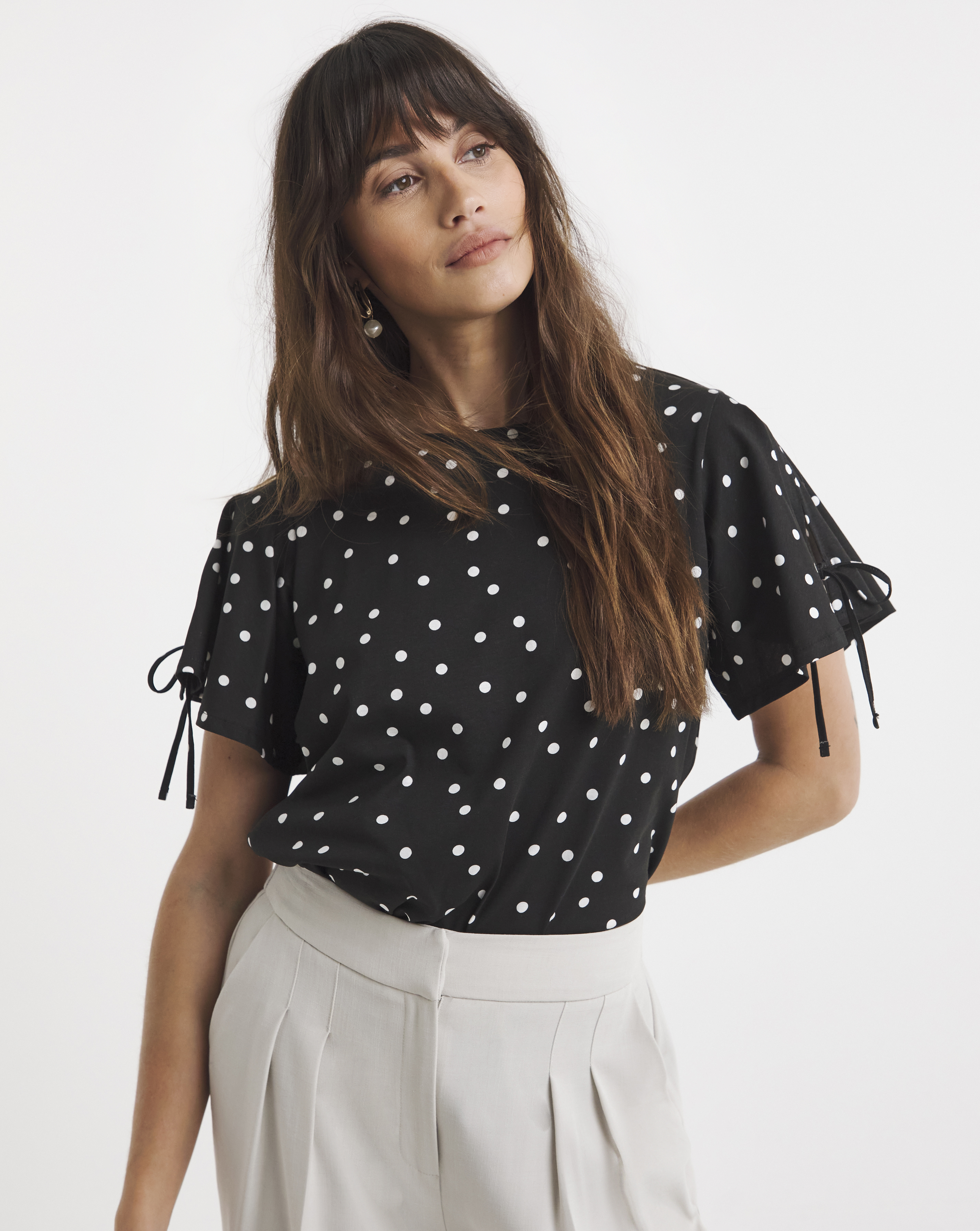 Crew Neck Tie Sleeve T-Shirt