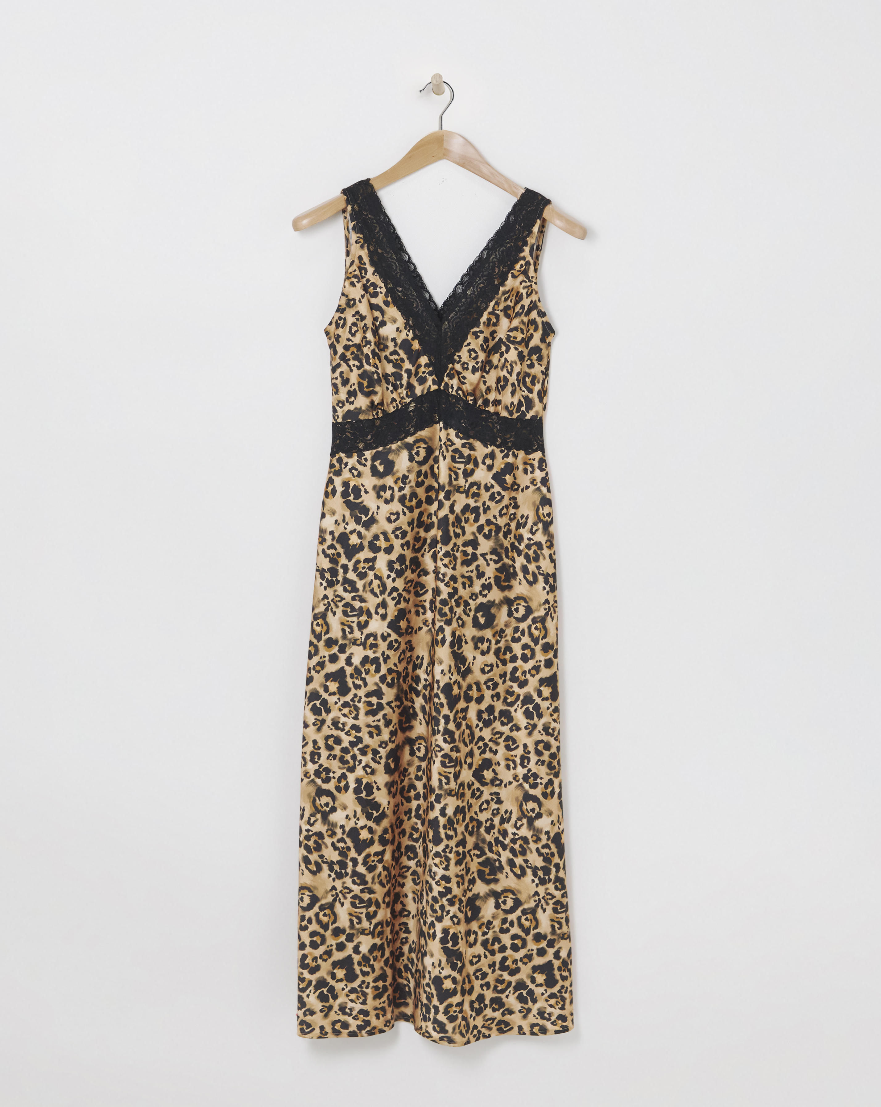 Simply Be - Women's Leopard Print Lace Trim Satin Slip Dress - Size 10 - Leopard - 97% Polyester 3% Elastane