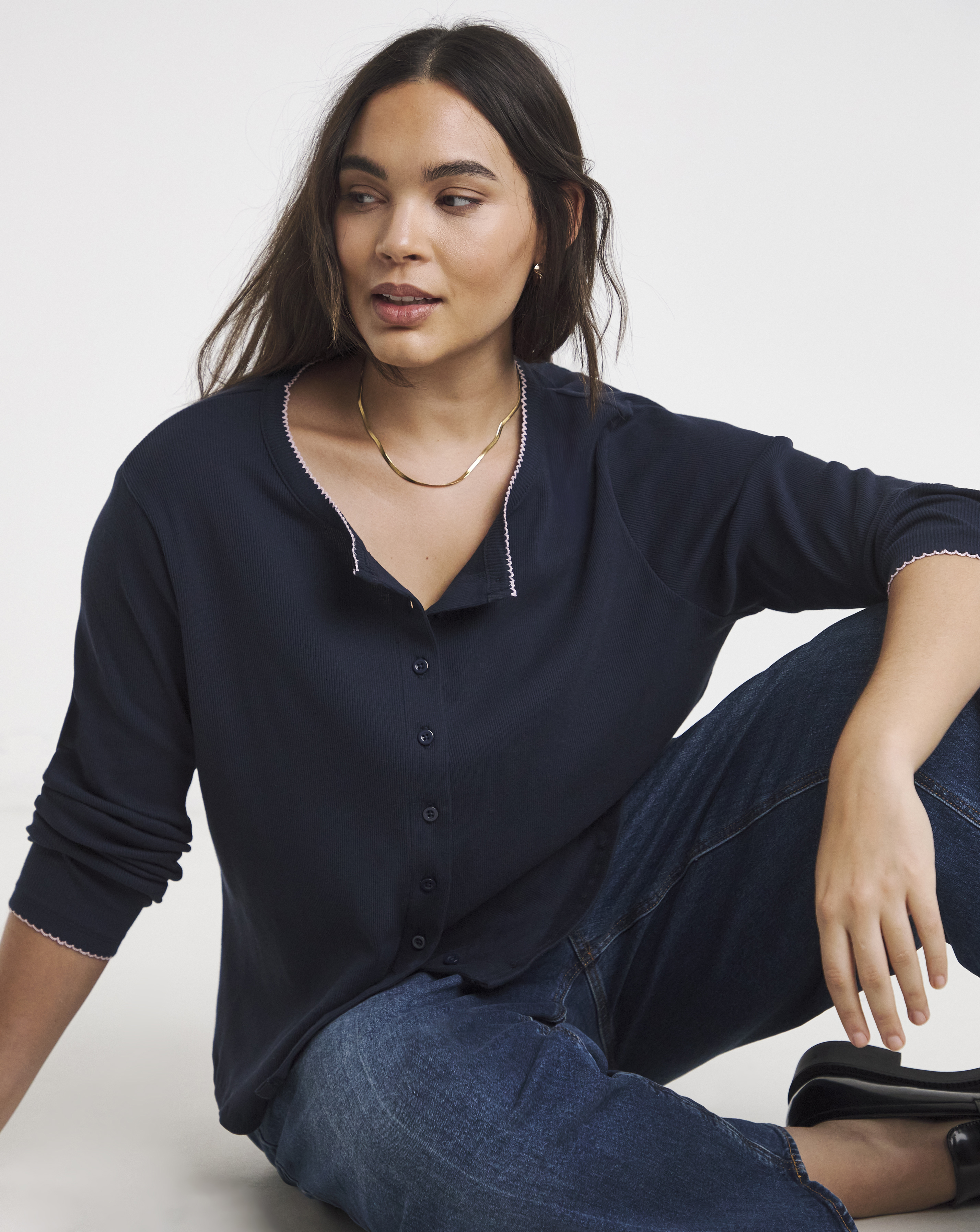 Ribbed Cardi with Contrast Trim
