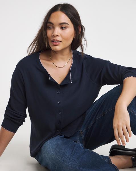 Ribbed Cardi with Contrast Trim