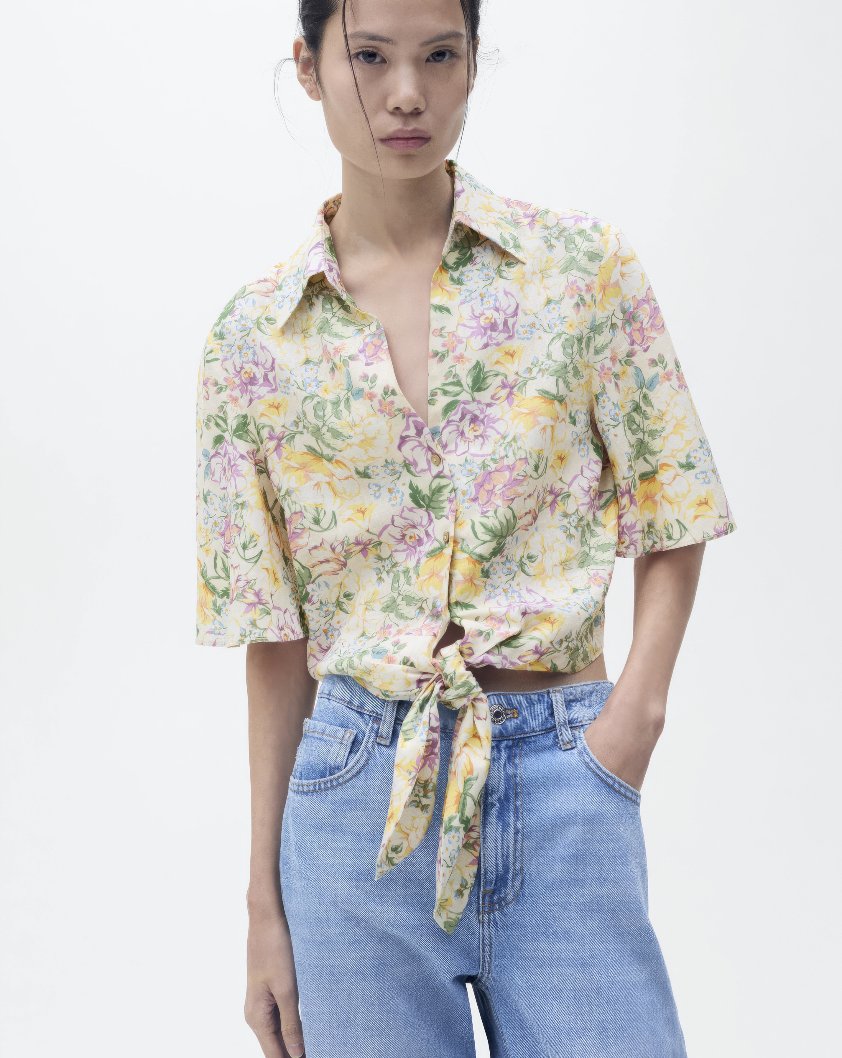 Mango Floral Linen Shirt