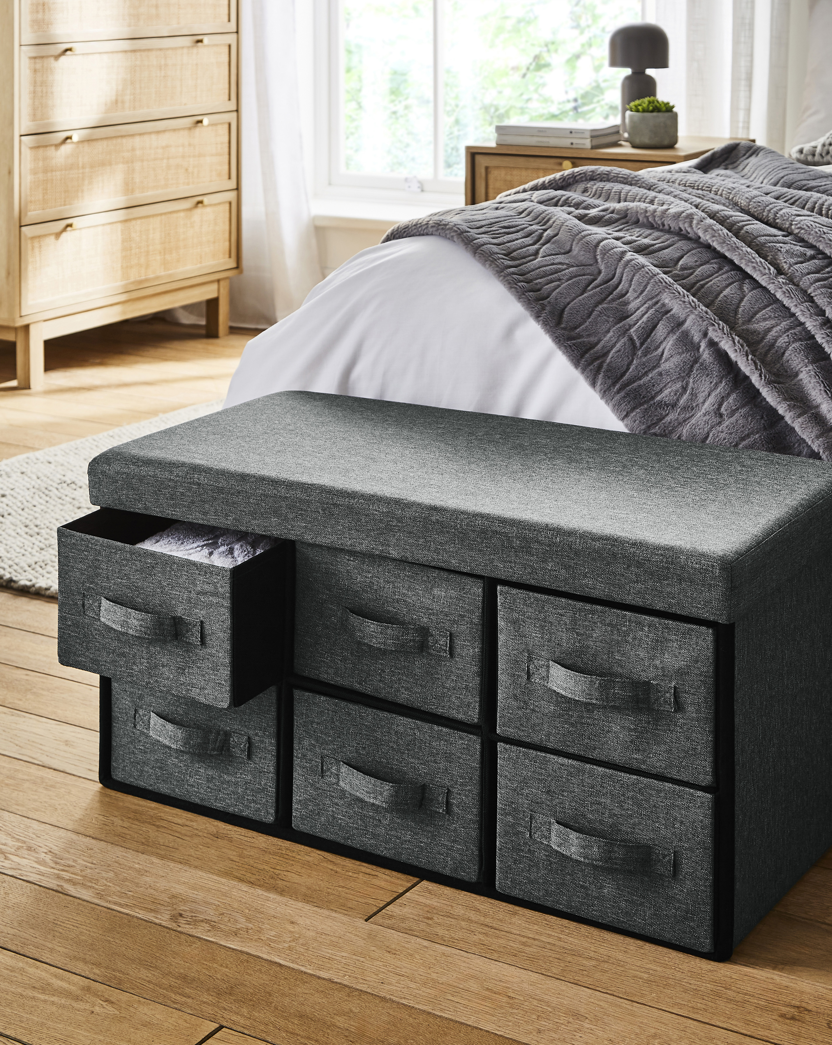 Faux Linen Drawer Ottoman