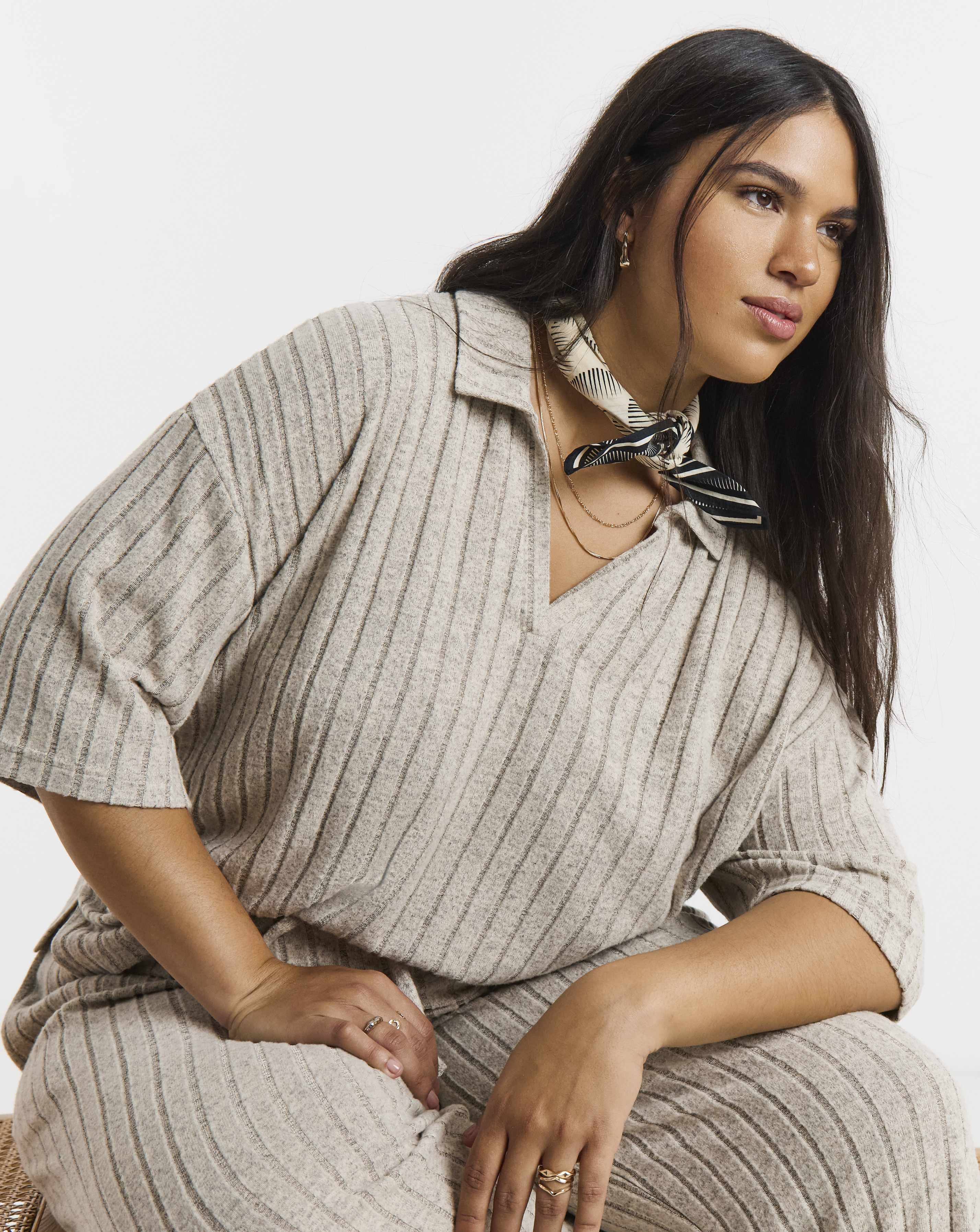 Simply Be Cut & Sew Wide Rib Polo Top