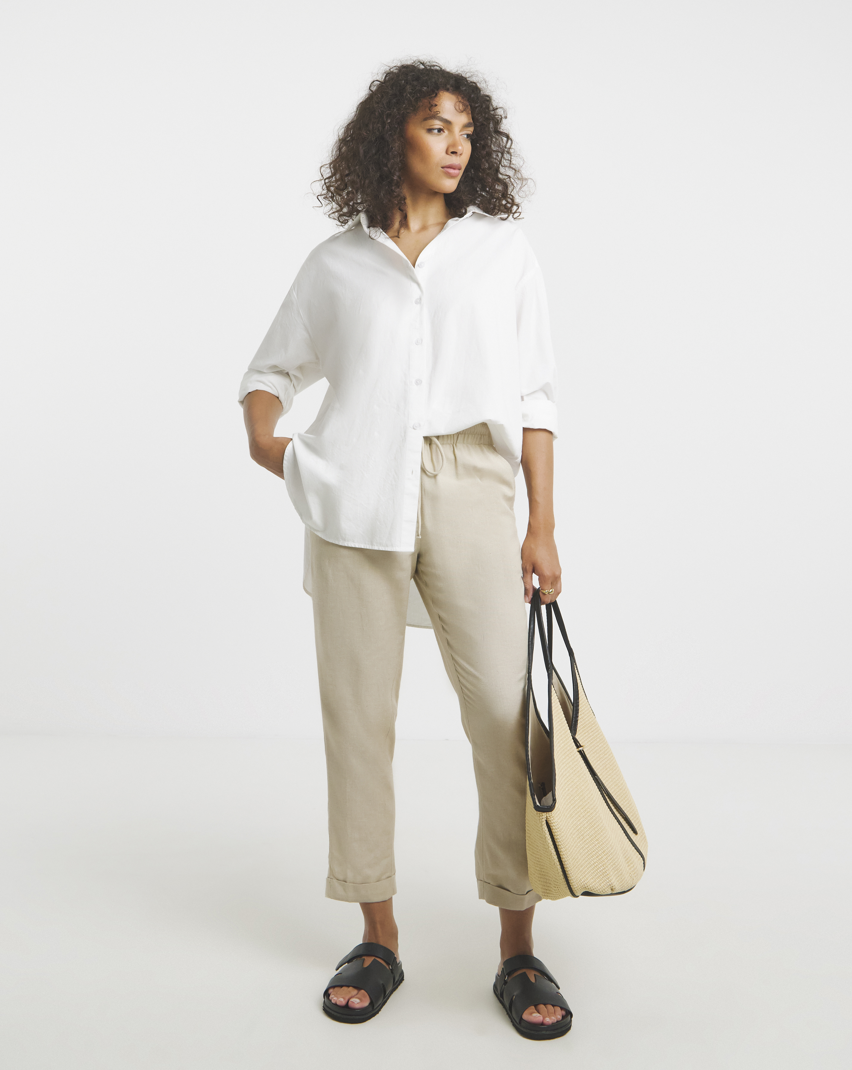 Stone Linen Tapered Trouser