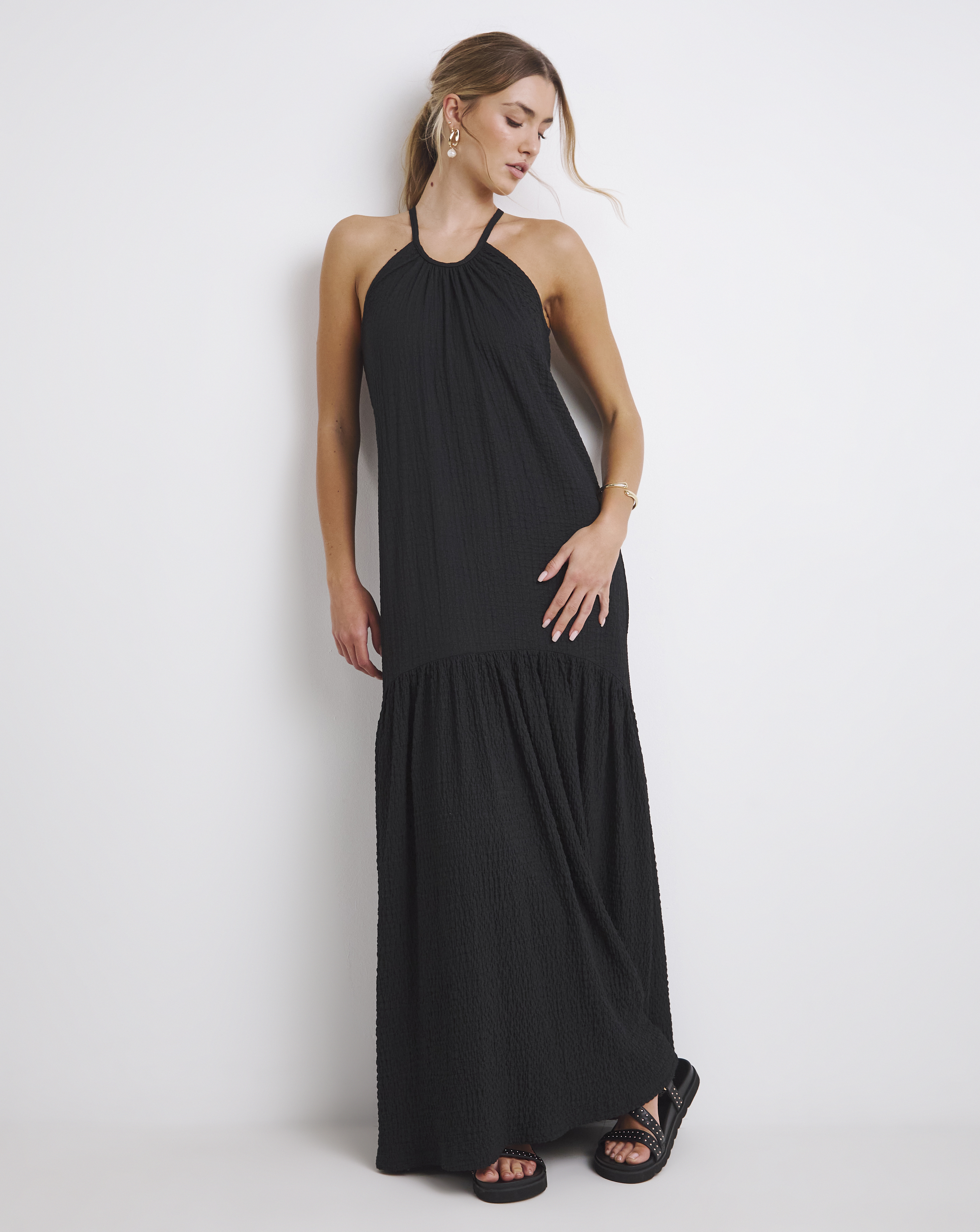 Simply Be - Women's Textured Jersey Maxi Dress - Size 18 - Black - 98.5% Polyester 1.5% Elastane