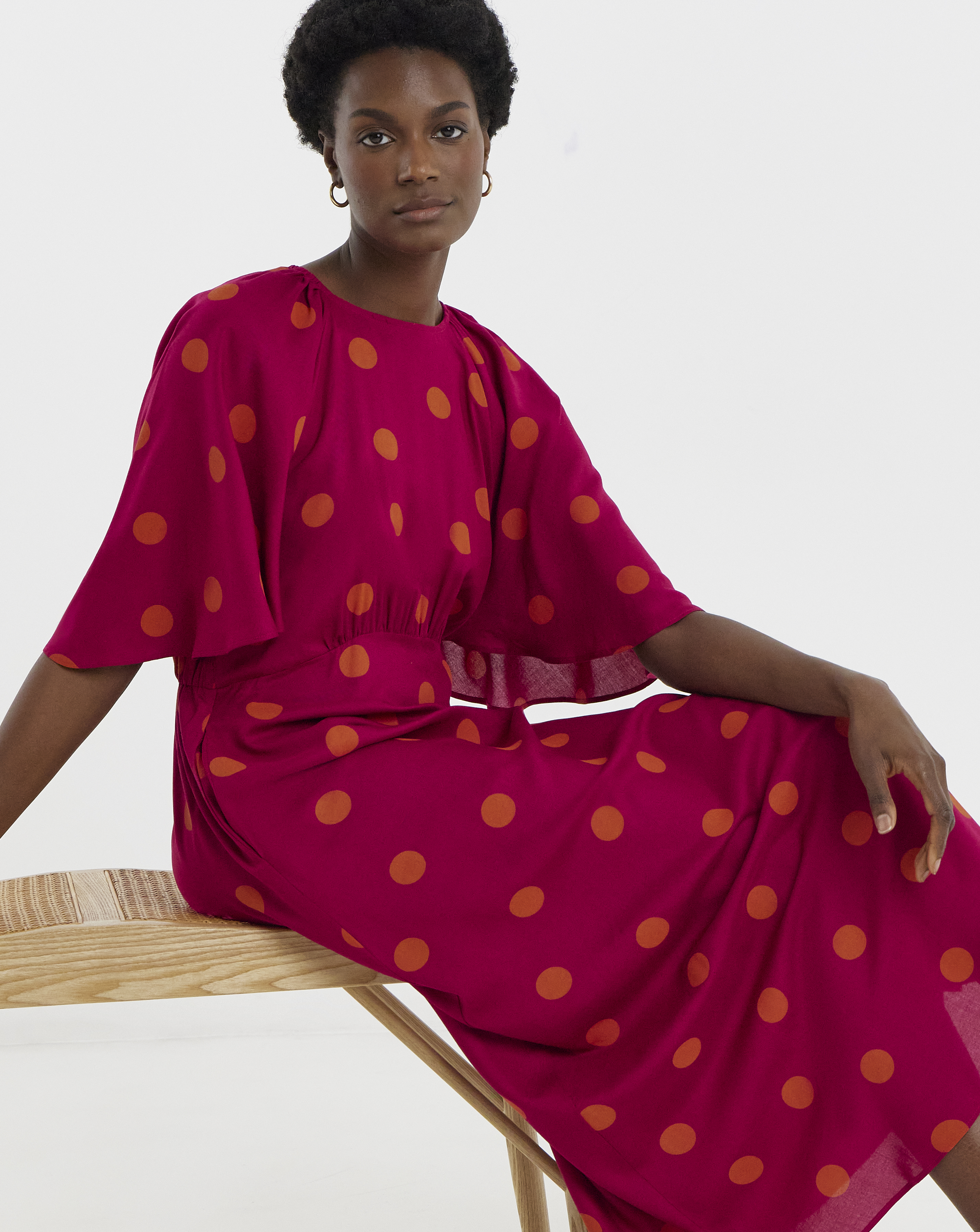 Spot Print Cape Tea Dress