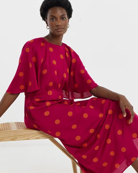 Spot Print Cape Tea Dress