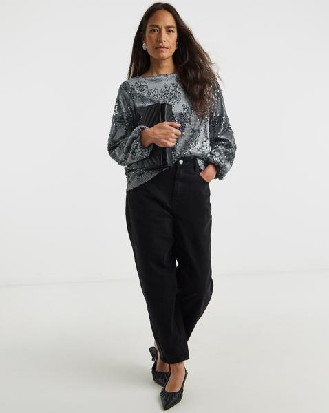 Velvet Sequin Slash Neck Top
