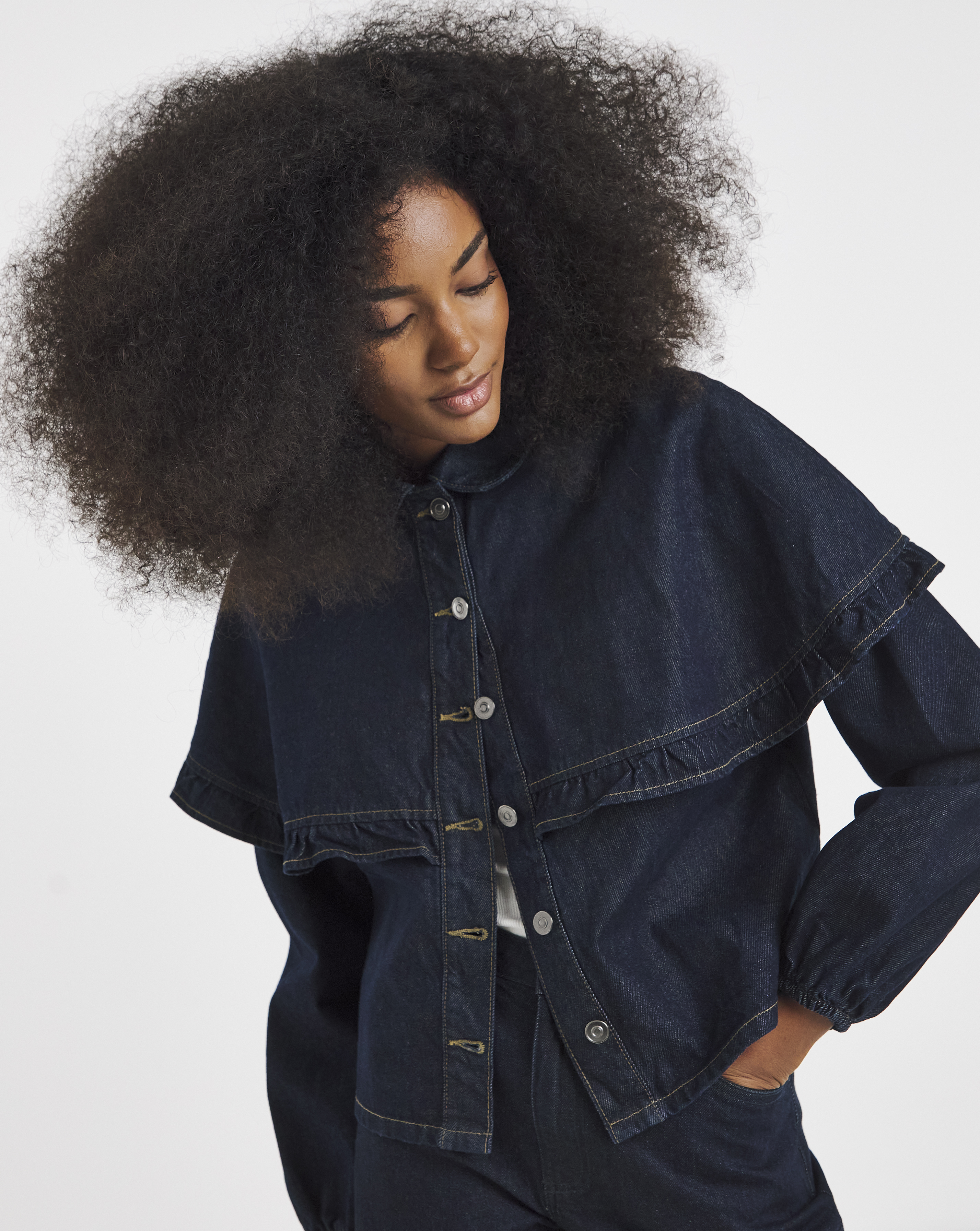 Neon Rose Denim Frill Shirt