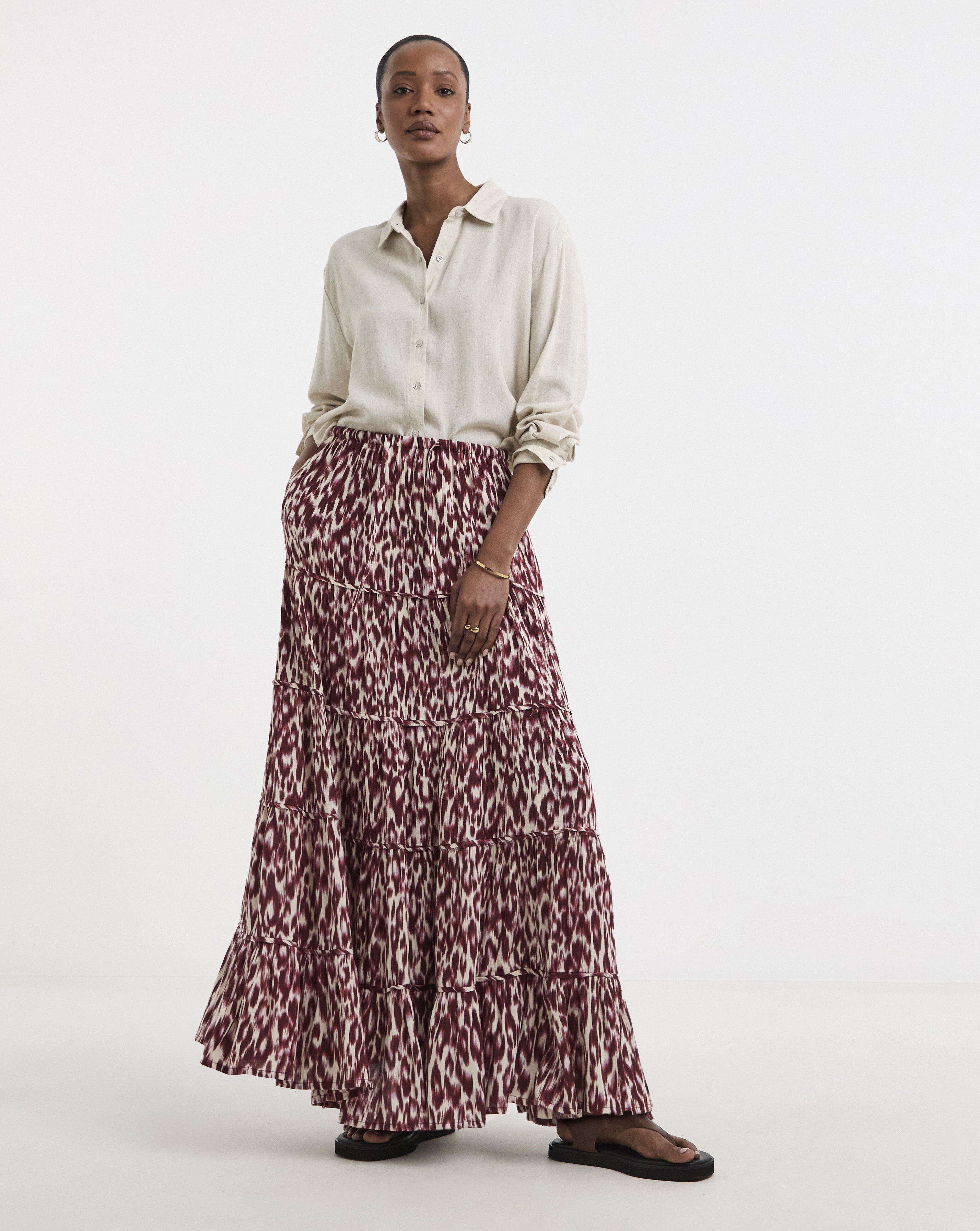 Crinkle Tiered Maxi Skirt