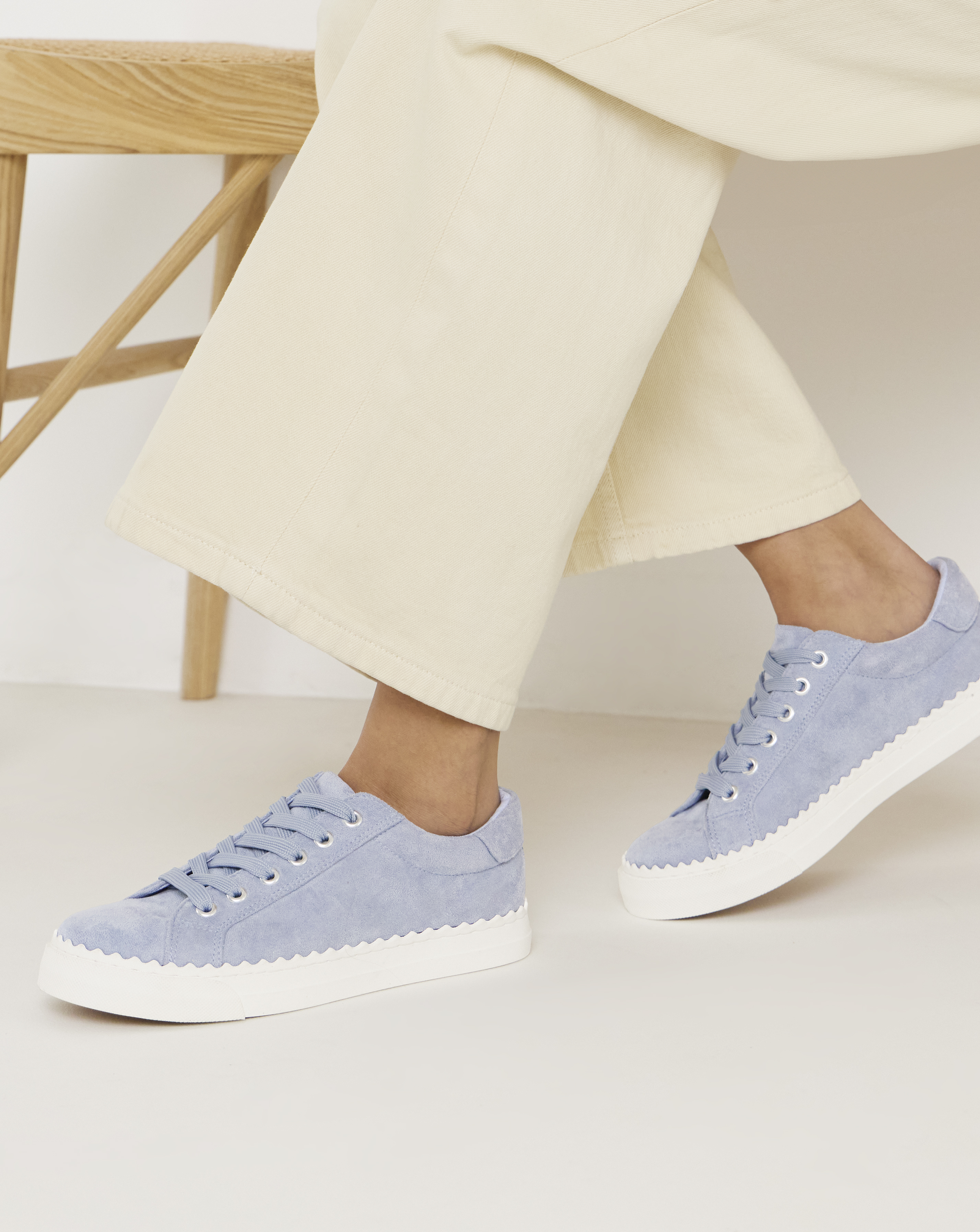 Scalloped Edge Lace Up Trainer Wide Fit